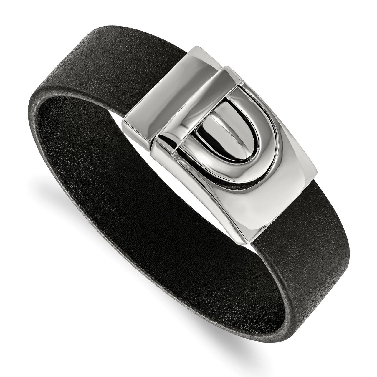 Black Leather Bracelet Stainless Steel Polished SRB2261-8.5 by Chisel, MPN: SRB2261-8.5, 1911010147…