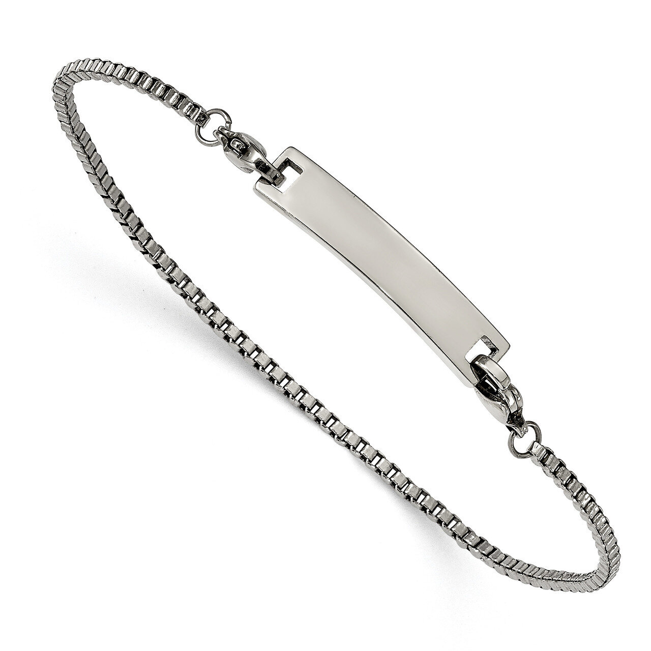 Box Chain with Removeable ID Plate 8.5 Inch Bracelet Stainless Steel Polished SRB2269-8.5