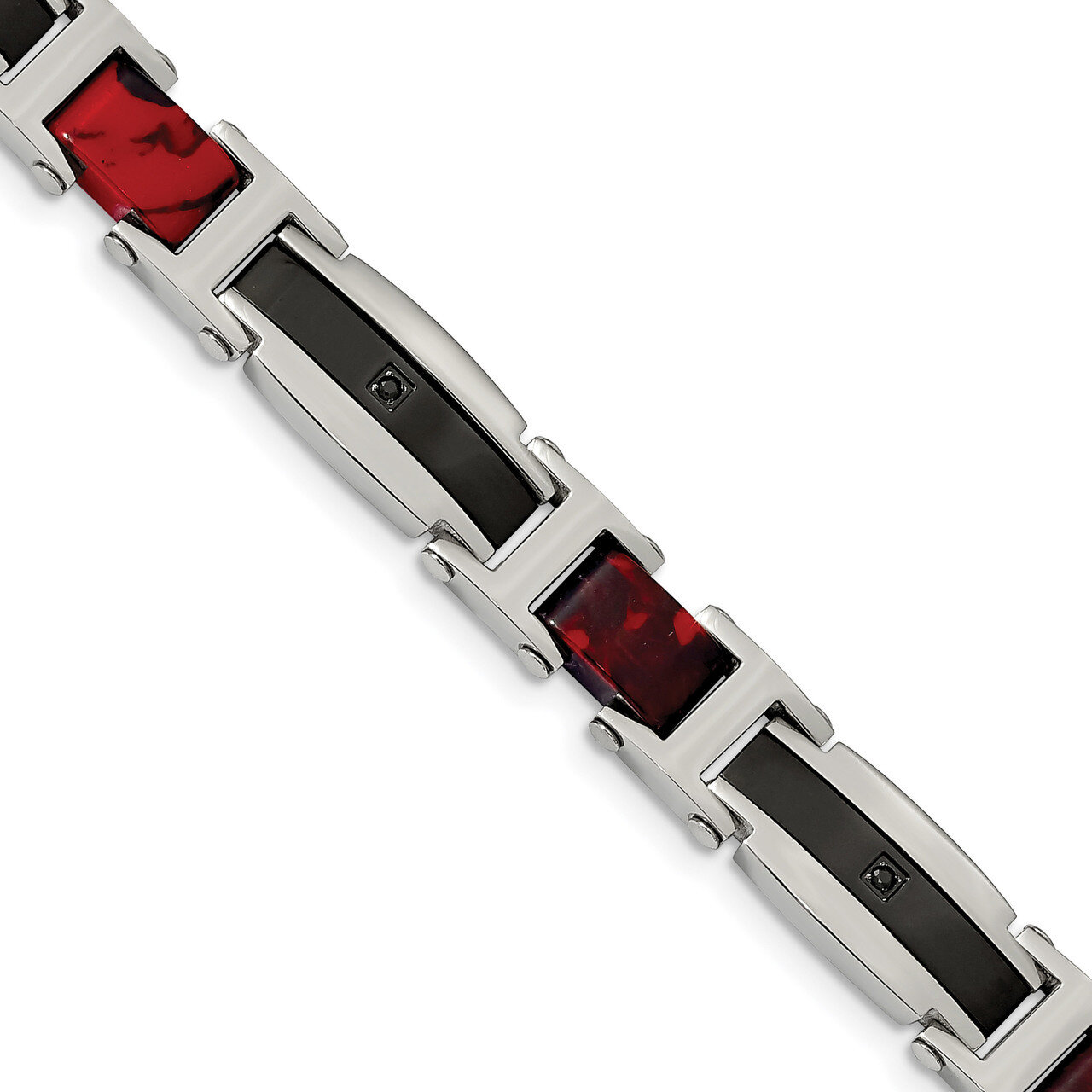 Black IP with CZ &amp; Sedimentary Rock 8.75 Inch Bracelet Stainless Steel Polished SRB2270-8.75