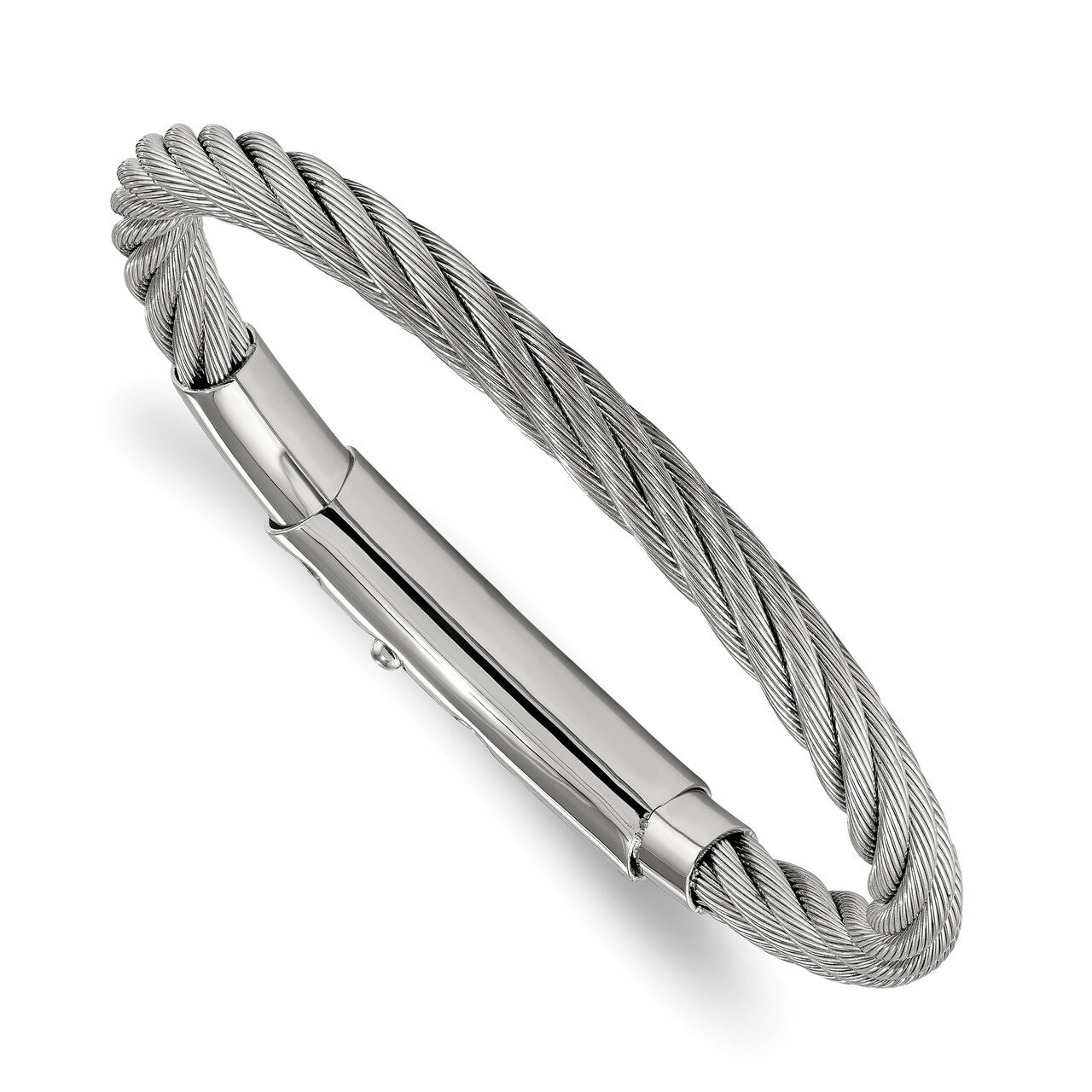 Twisted Wire Adjustable 7 Inch to 7.75 Inch Bangle Stainless Steel Polished SRB2272