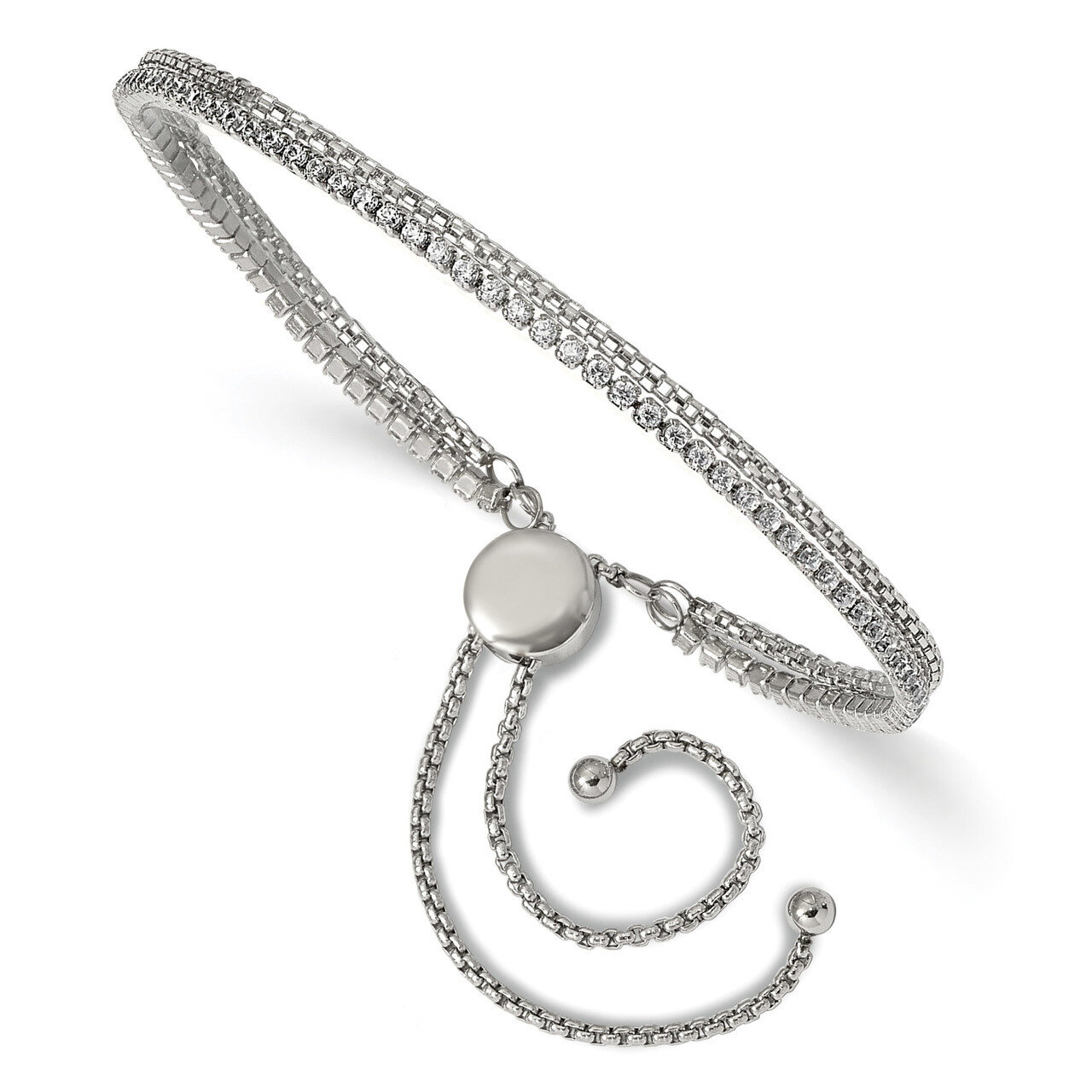 CZ 2 Strand Adjustable Bracelet Stainless Steel Polished SRB2276 by Chisel, MPN: SRB2276, 191101015…