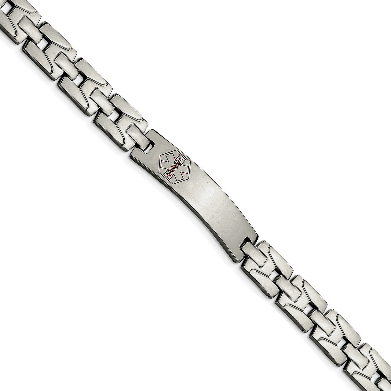 Red Enamel 8 Inch Medical Bracelet Stainless Steel Brushed and Polished SRB552-8 by Chisel, MPN: SR…