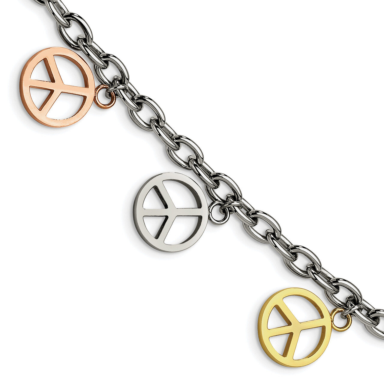 Multicolor Plated Peace Sign Charms 8.5 Inch Bracelet Stainless Steel SRB559-8.5