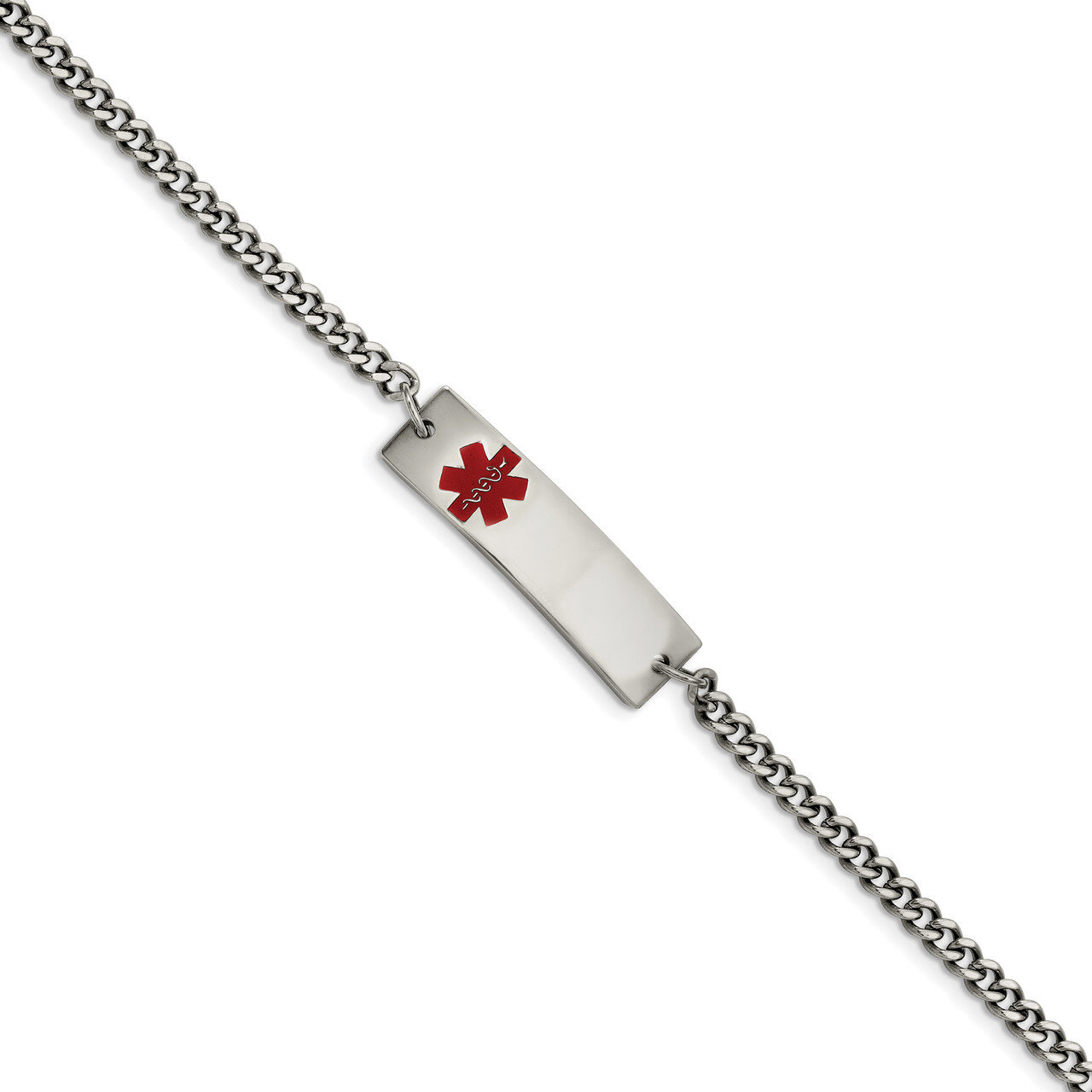 Red Enamel 8.75 Inch Medical ID Bracelet Stainless Steel Polished SRB884-8.75 by Chisel, MPN: SRB88…
