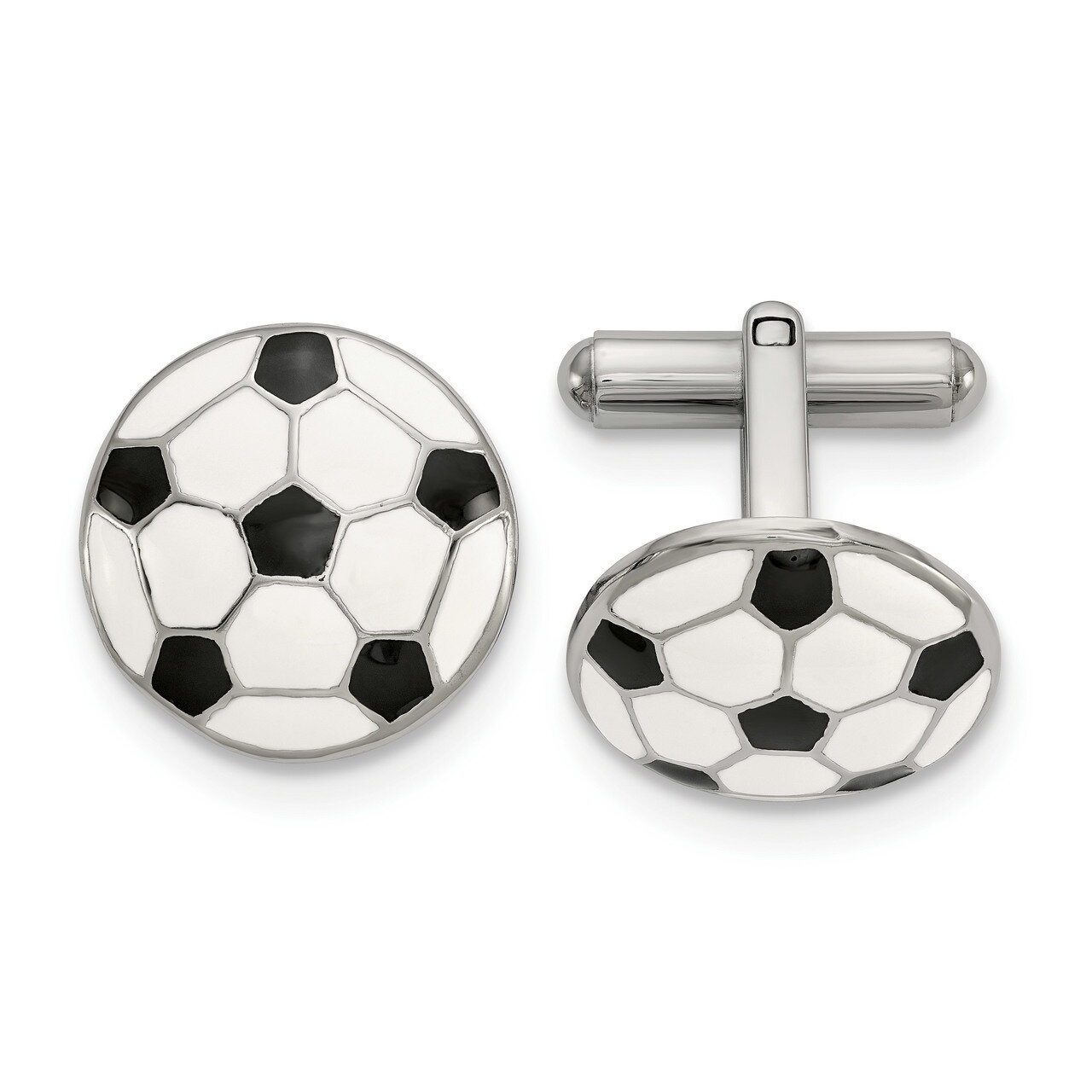 Enameled Soccer Ball Cufflinks Stainless Steel Polished SRC397 by Chisel, MPN: SRC397, 191101017339
