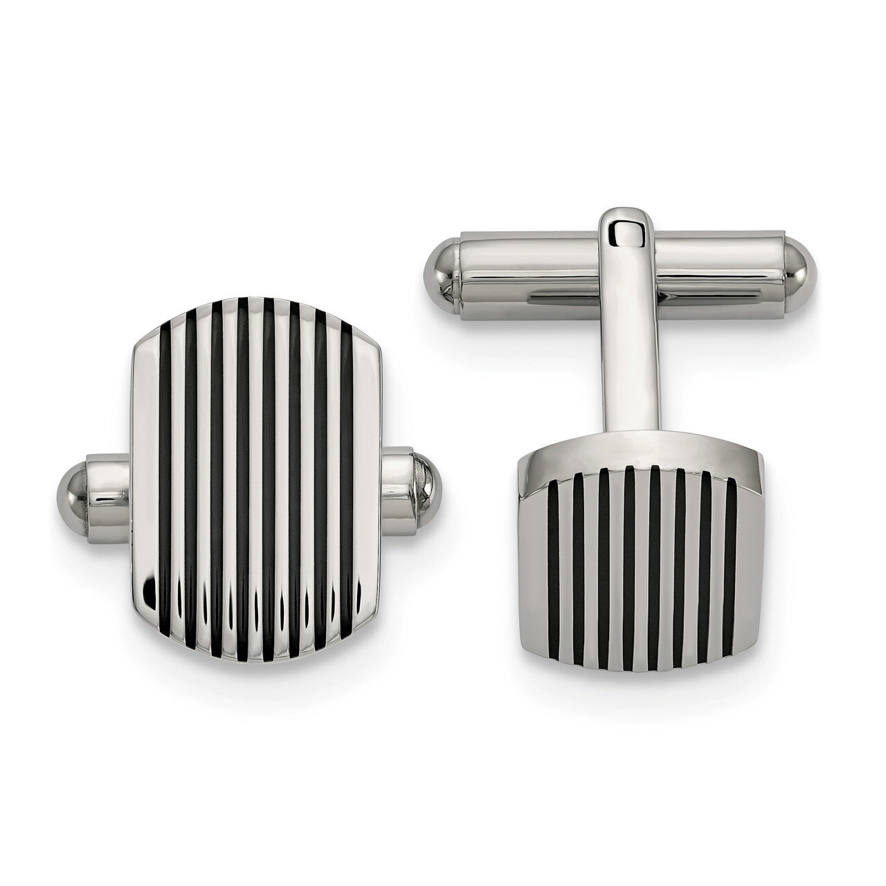 Black IP-plated Striped Cufflinks Stainless Steel Polished SRC403