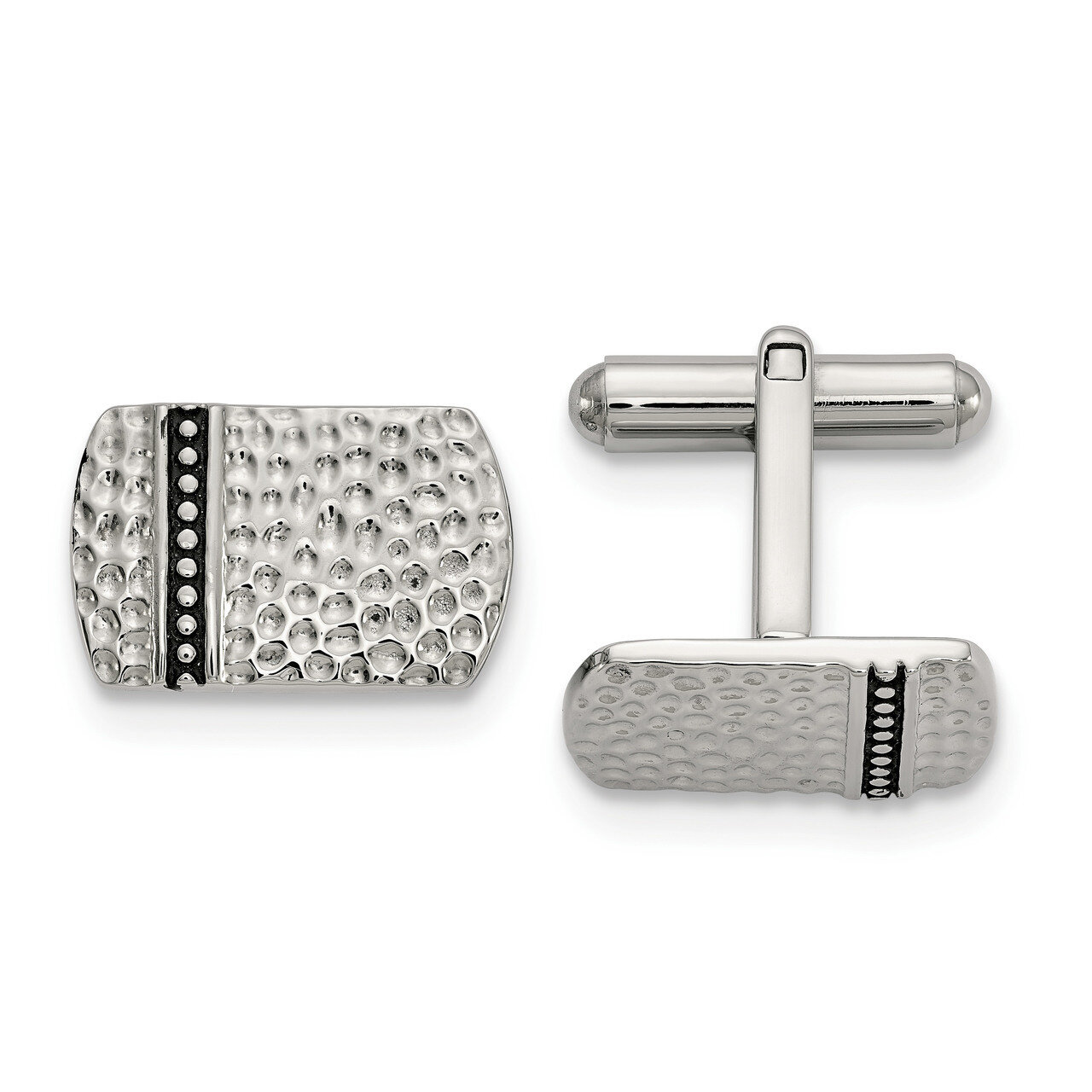 Hammered Cufflinks Stainless Steel Antiqued Polished SRC405