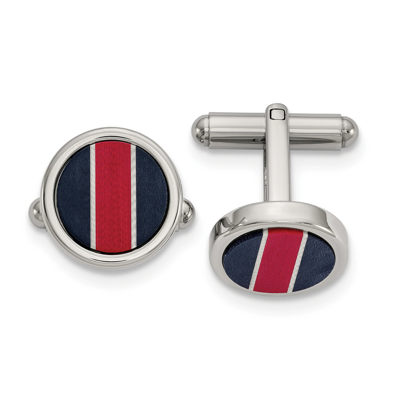 BlackCarbon & Red/White FiberGlass Inlay Cufflinks Stainless Steel Polished SRC406
