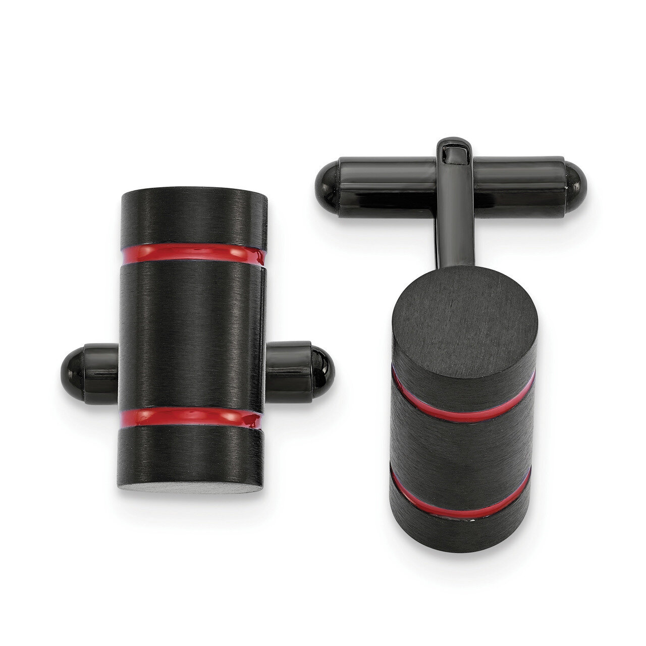 Black IP-plated with Red Enamel Cufflinks Stainless Steel Brushed and Polished SRC407