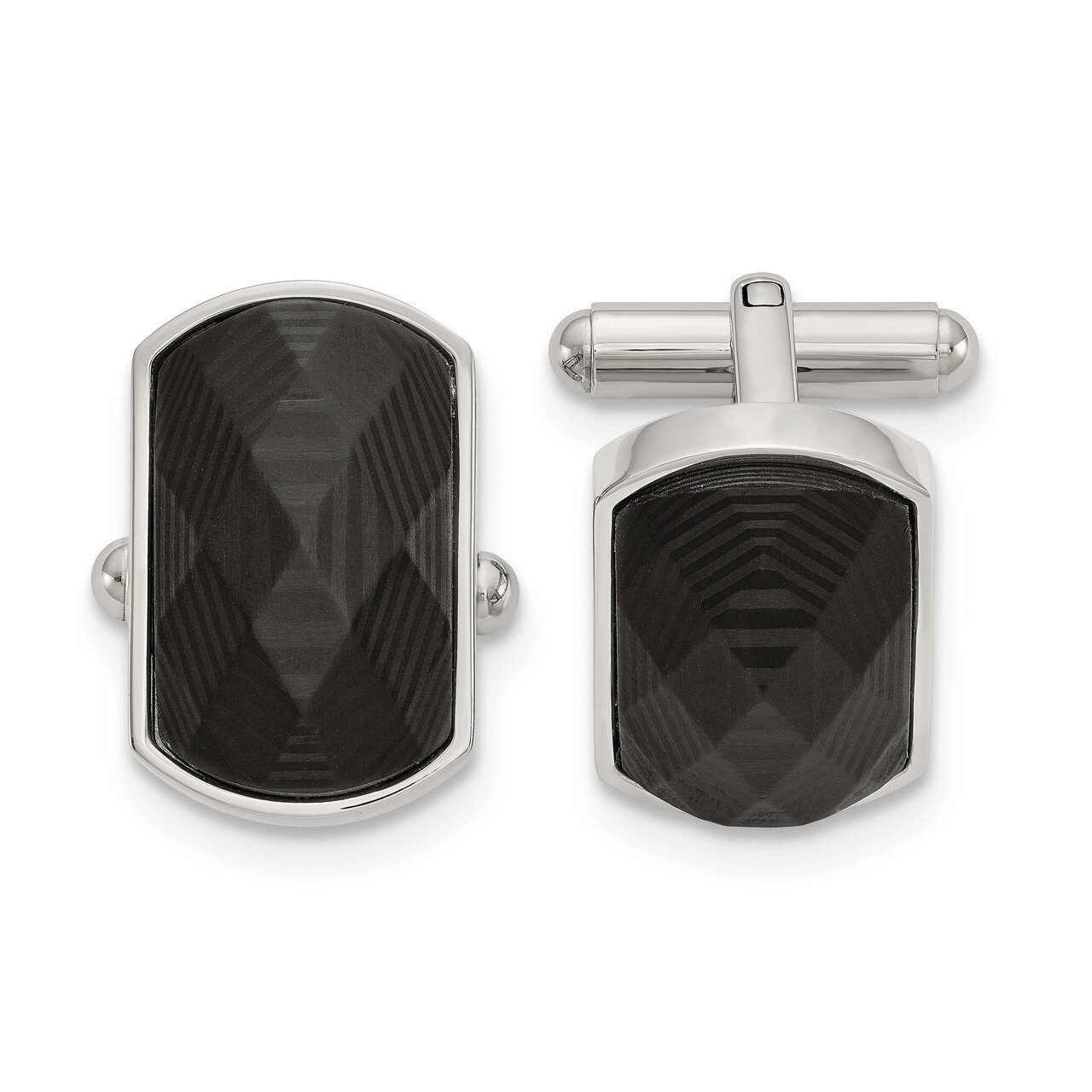 Solid Black Carbon Fiber Inlay Cufflinks Stainless Steel Polished SRC409