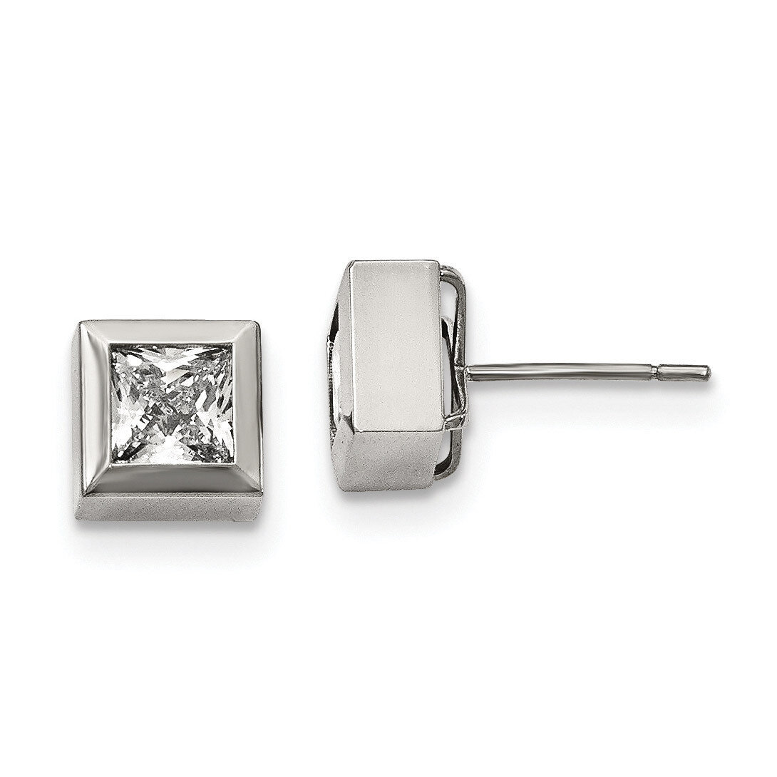 Square CZ Post Earrings Stainless Steel Polished SRE1007 by Chisel, MPN: SRE1007, 191101010248