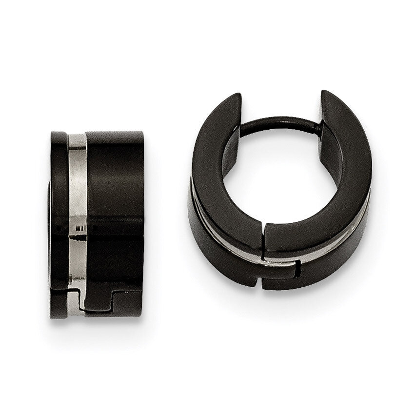 Black IP Hinged Hoop Earrings Stainless Steel Polished SRE1009 by Chisel, MPN: SRE1009, 191101644436