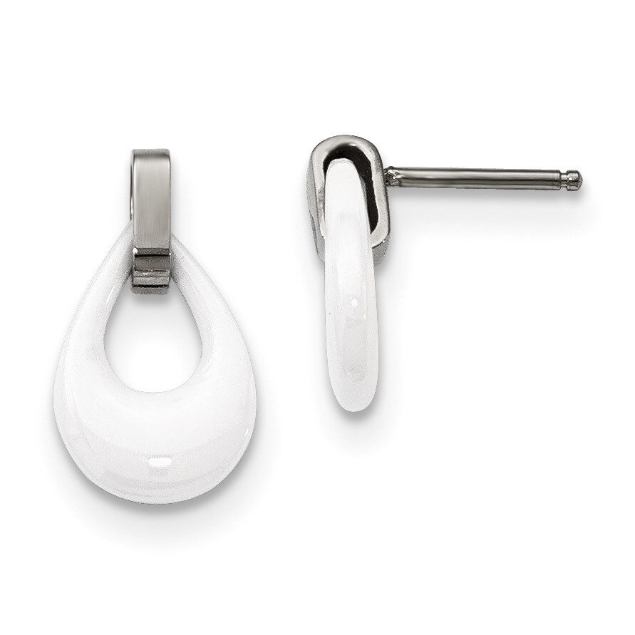 White Ceramic Post Dangle Earrings Stainless Steel Polished SRE1010 by Chisel, MPN: SRE1010, 191101…