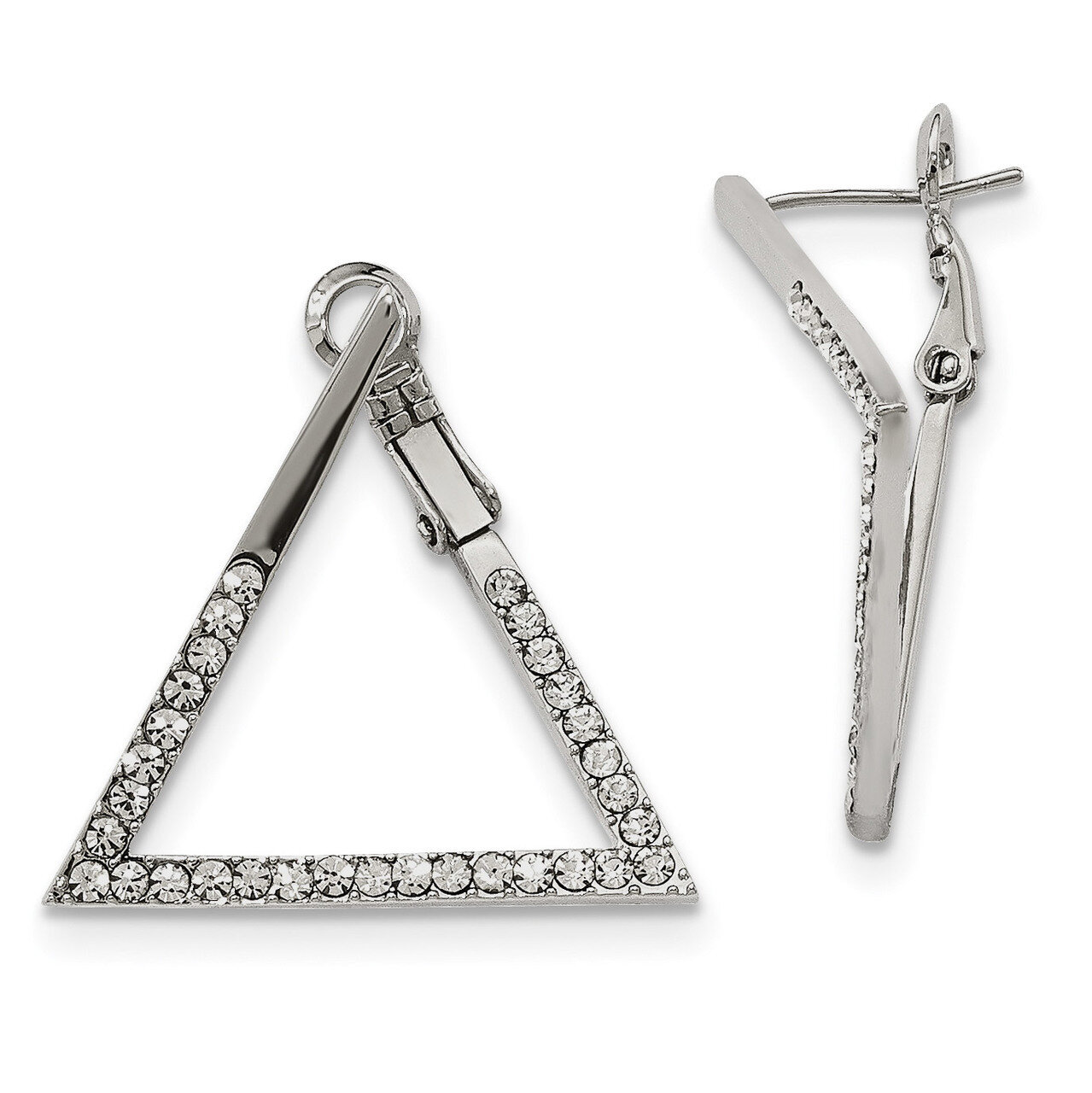 Crystal Triangle Omega Back Earrings Stainless Steel Polished SRE1018 by Chisel, MPN: SRE1018, 1911…