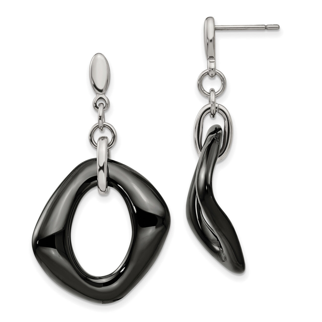 Black Ceramic Post Dangle Earrings Stainless Steel Polished SRE1032 by Chisel, MPN: SRE1032, 191101…