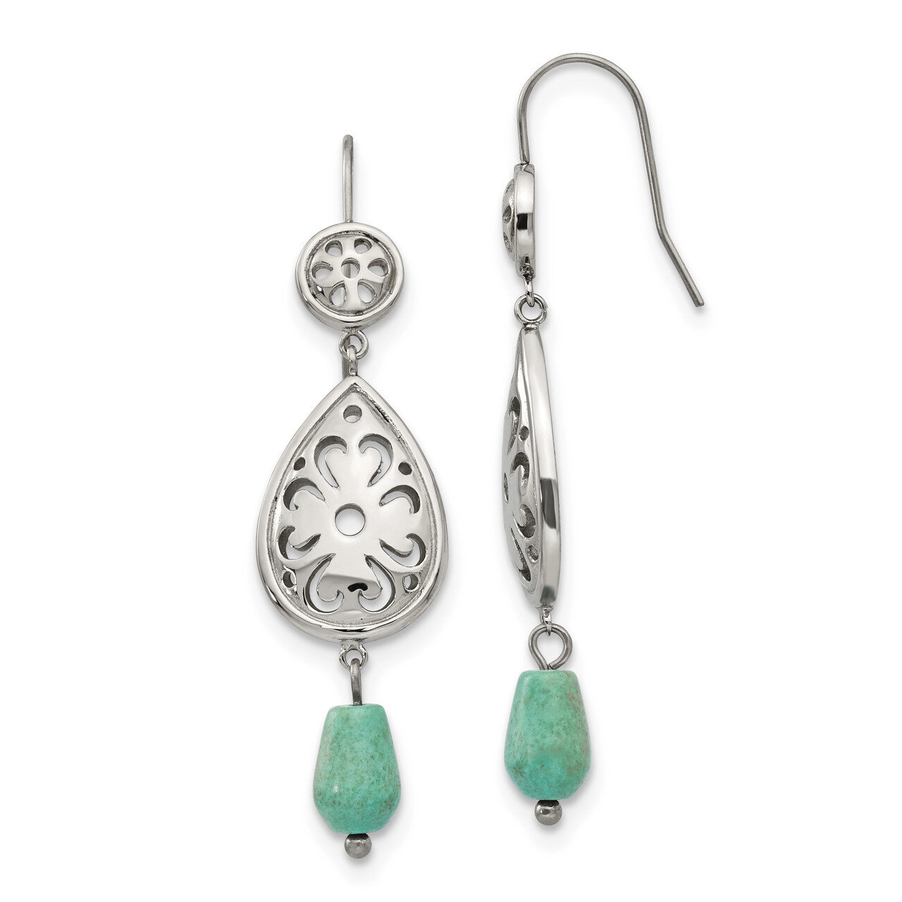 Imi. Turquoise Shepherd Hook Earrings Stainless Steel Polished SRE1036 by Chisel, MPN: SRE1036, 191…