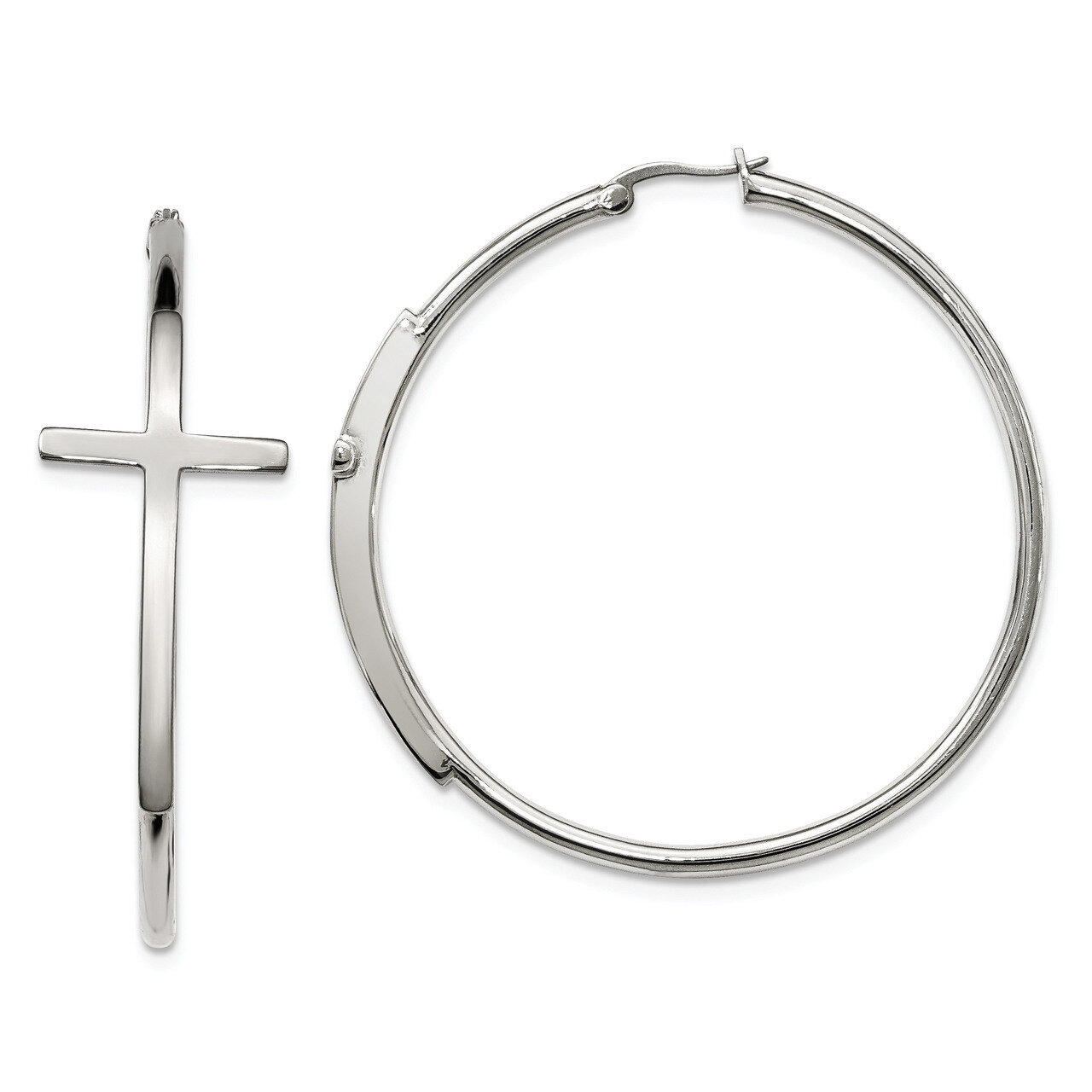 Large Cross Hoop Earrings Stainless Steel Polished SRE1040