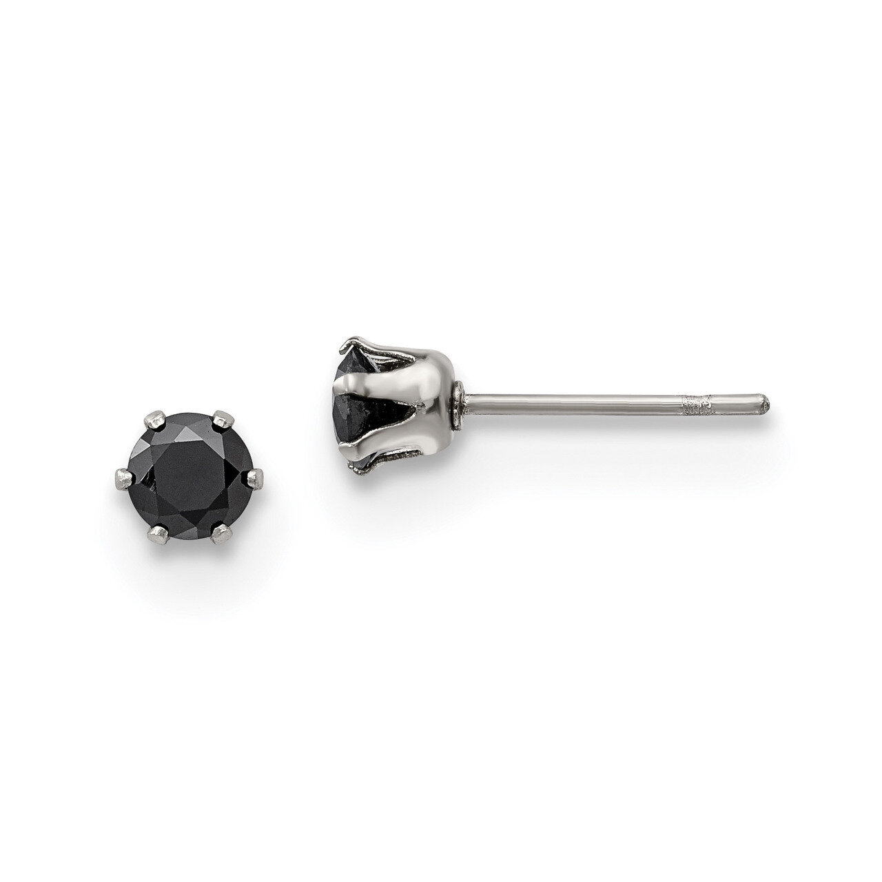 4mm Black Round CZ Stud Post Earrings Stainless Steel Polished SRE1092