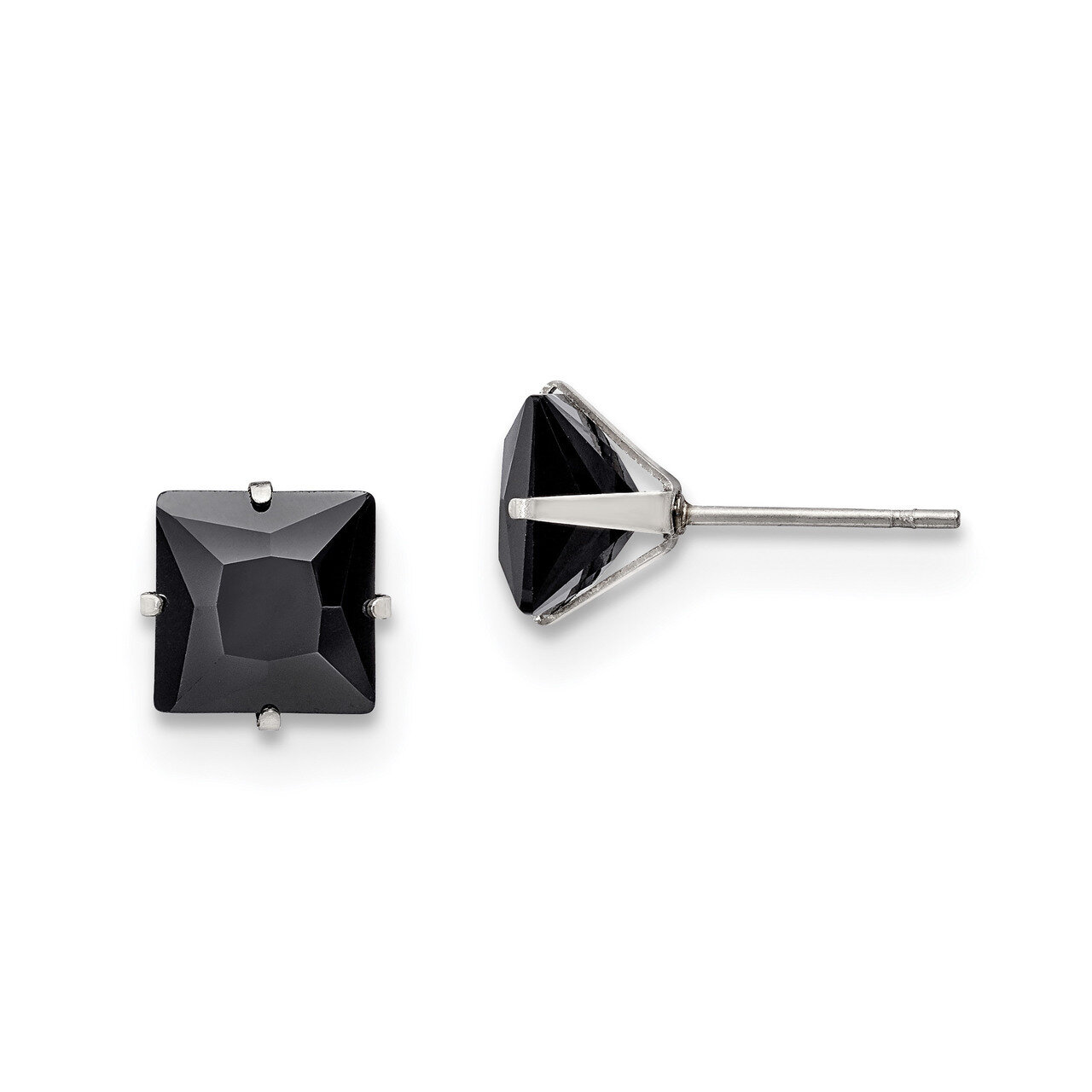 8mm Black Square CZ Stud Post Earrings Stainless Steel Polished SRE1113