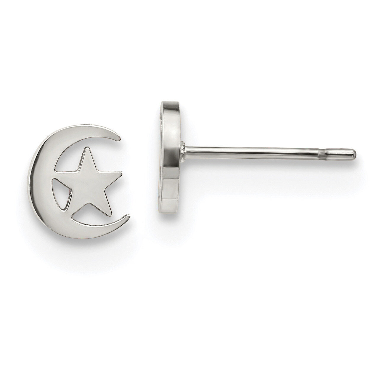 Moon and Star Post Earrings Stainless Steel Polished SRE1208S by Chisel, MPN: SRE1208S, 191101499272