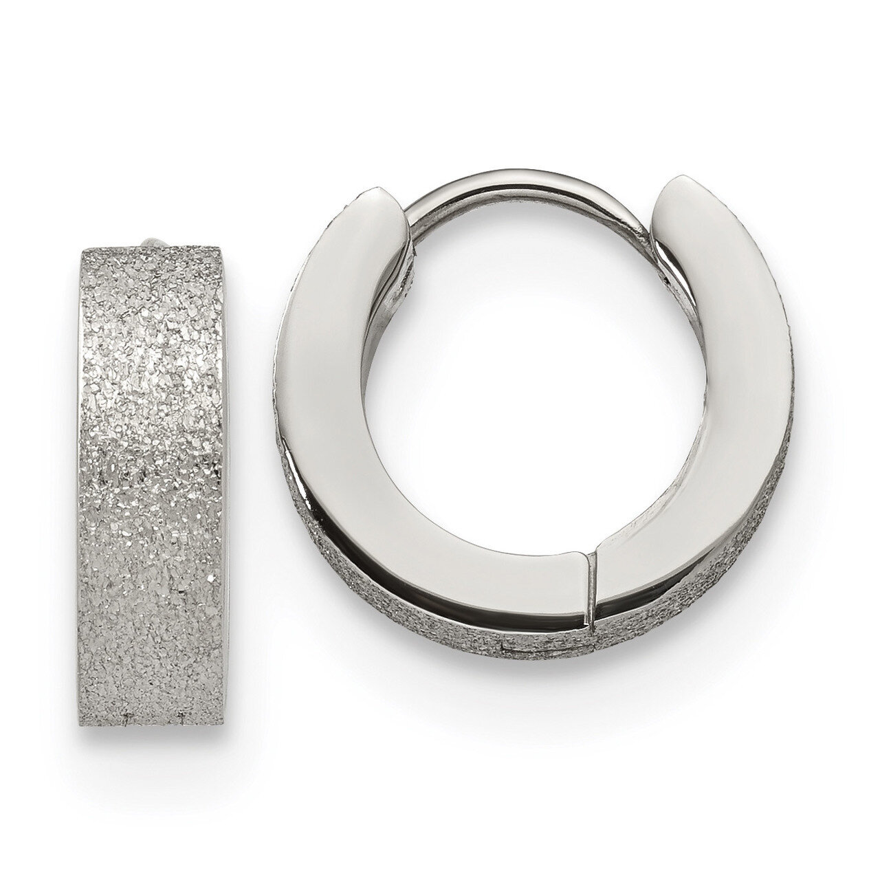 Sand Blasted 4.0mm Hinged Hoop Earrings Stainless Steel Polished SRE1230 by Chisel, MPN: SRE1230, 1…