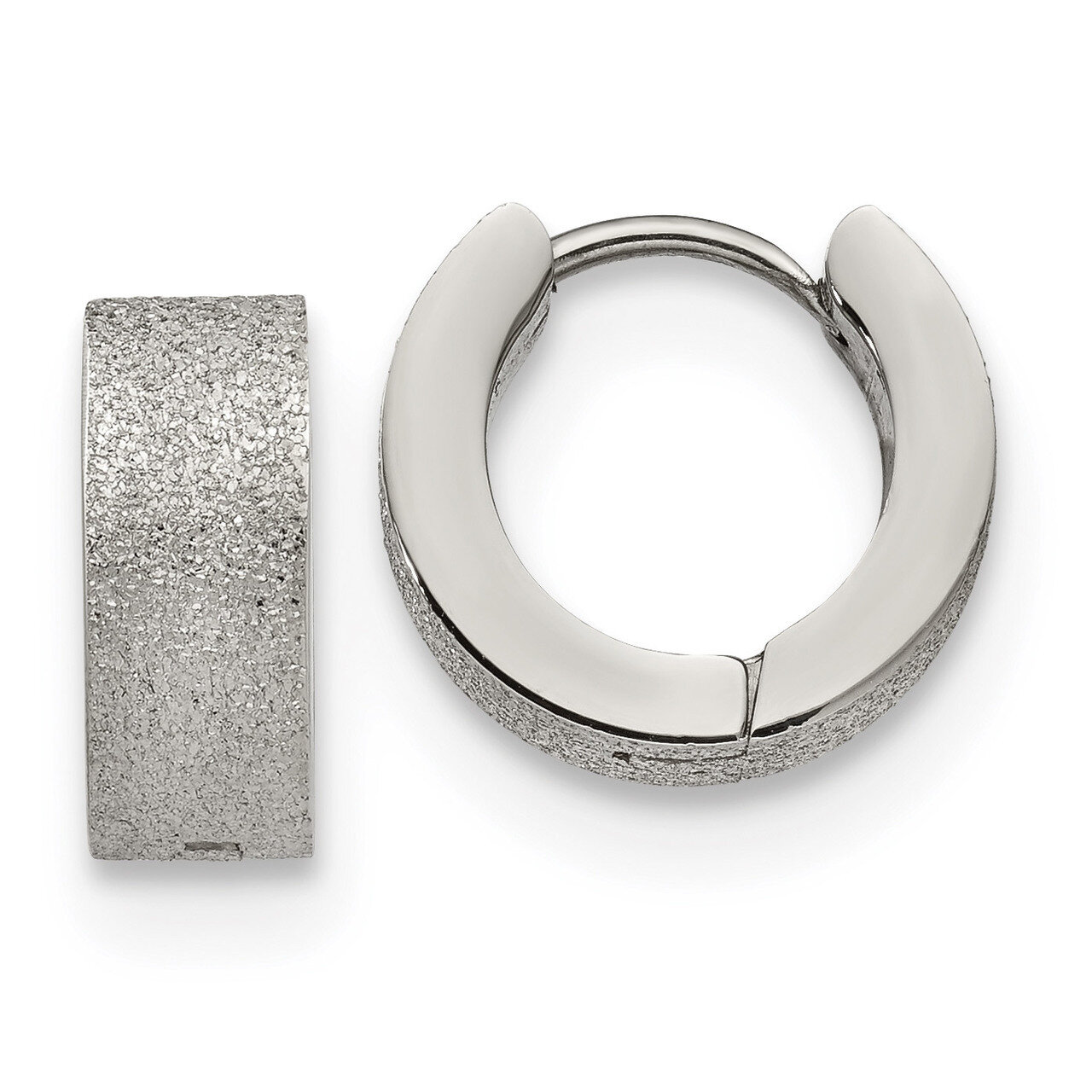 Sand Blasted 5.0mm Hinged Hoop Earrings Stainless Steel Polished SRE1231 by Chisel, MPN: SRE1231, 1…