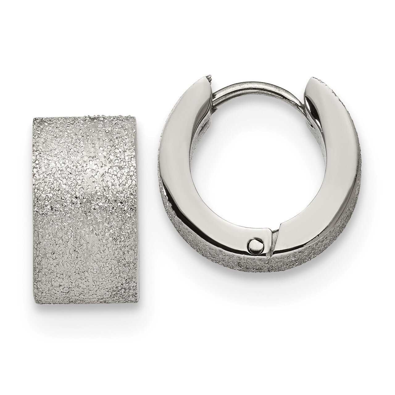 Sand Blasted 7.0mm Hinged Hoop Earrings Stainless Steel Polished SRE1233 by Chisel, MPN: SRE1233, 1…