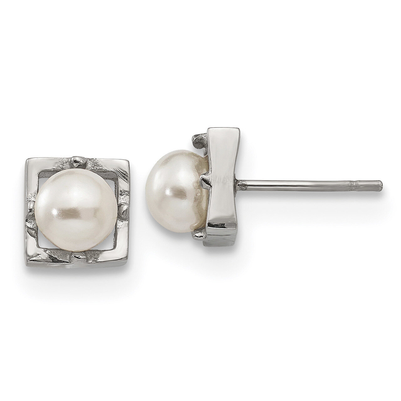 Simulated Pearl Square Post Earrings Stainless Steel Polished SRE1235 by Chisel, MPN: SRE1235, 1911…