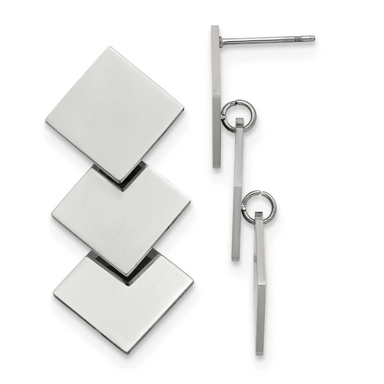 Squares Post Dangle Earrings Stainless Steel Polished SRE1239 by Chisel, MPN: SRE1239, 191101499593