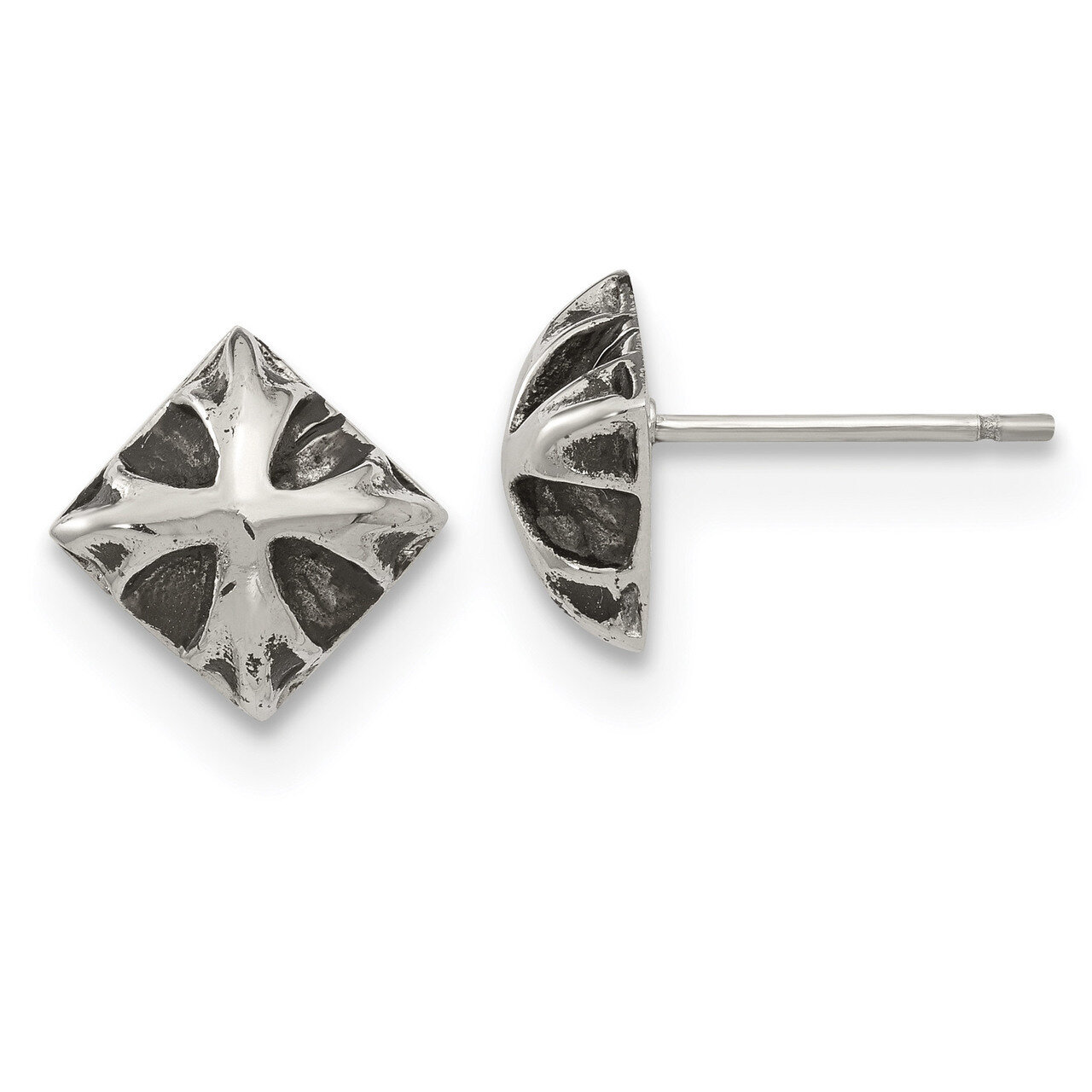 Post Earrings Stainless Steel Antiqued Polished SRE1240 by Chisel, MPN: SRE1240, 191101499920
