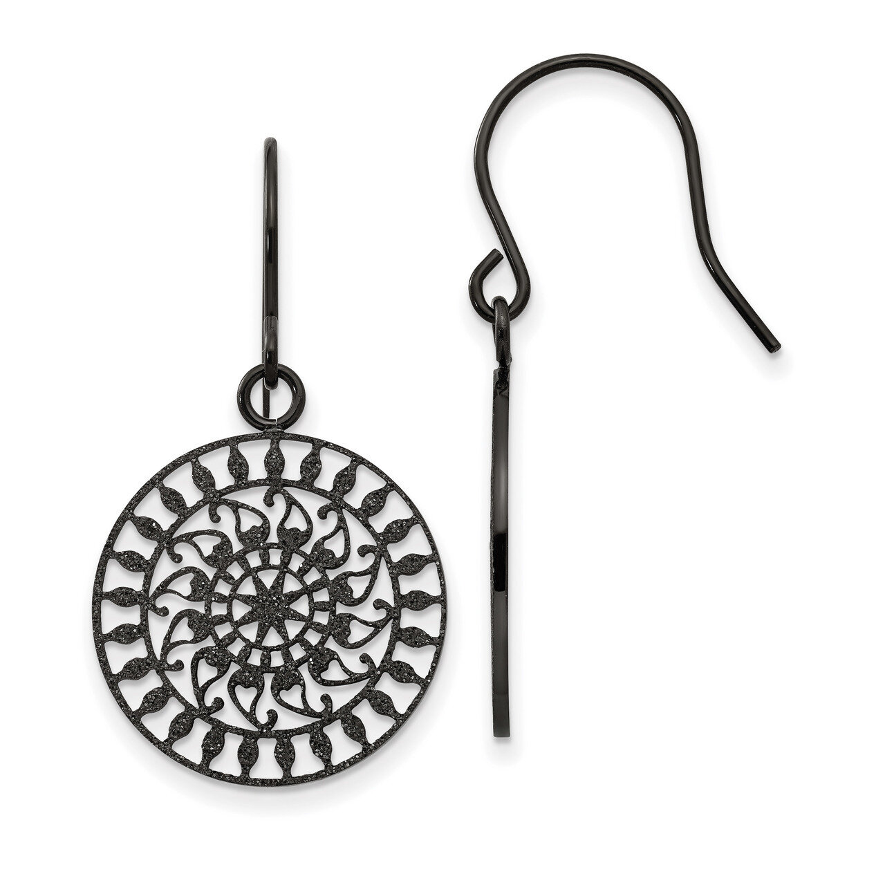 Black IP-plated Laser Cut Shepherd Hook Earrings Stainless Steel Polished SRE1247 by Chisel, MPN: S…