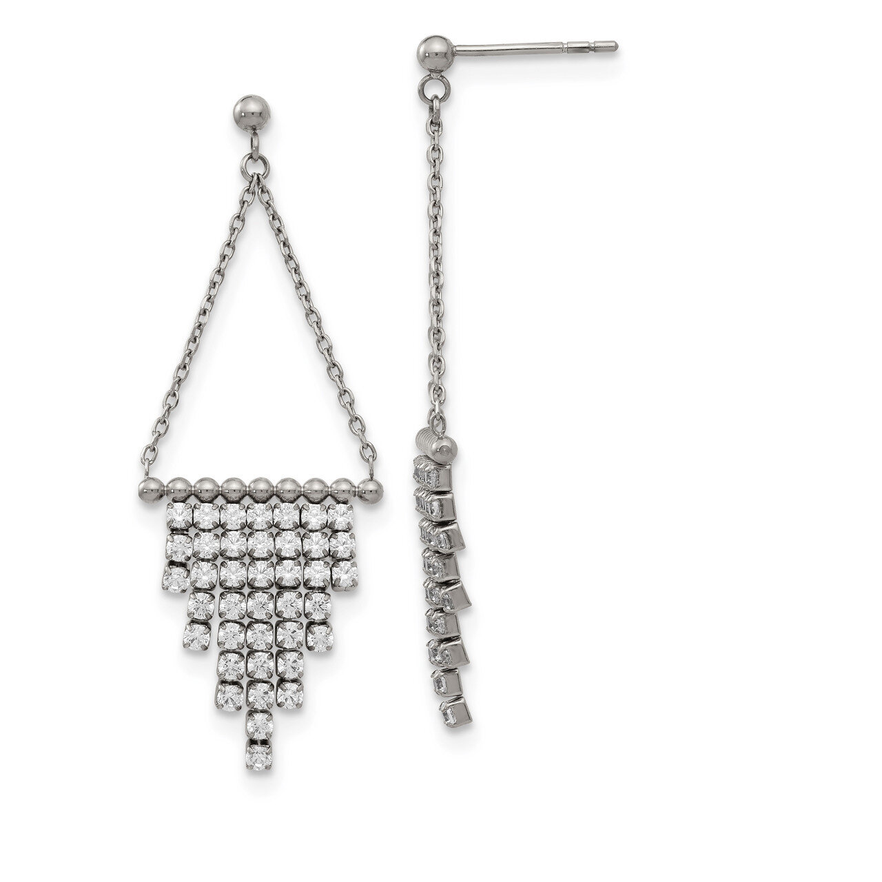 CZ Dangle Post Earrings Stainless Steel Polished SRE1253 by Chisel, MPN: SRE1253, 191101499982
