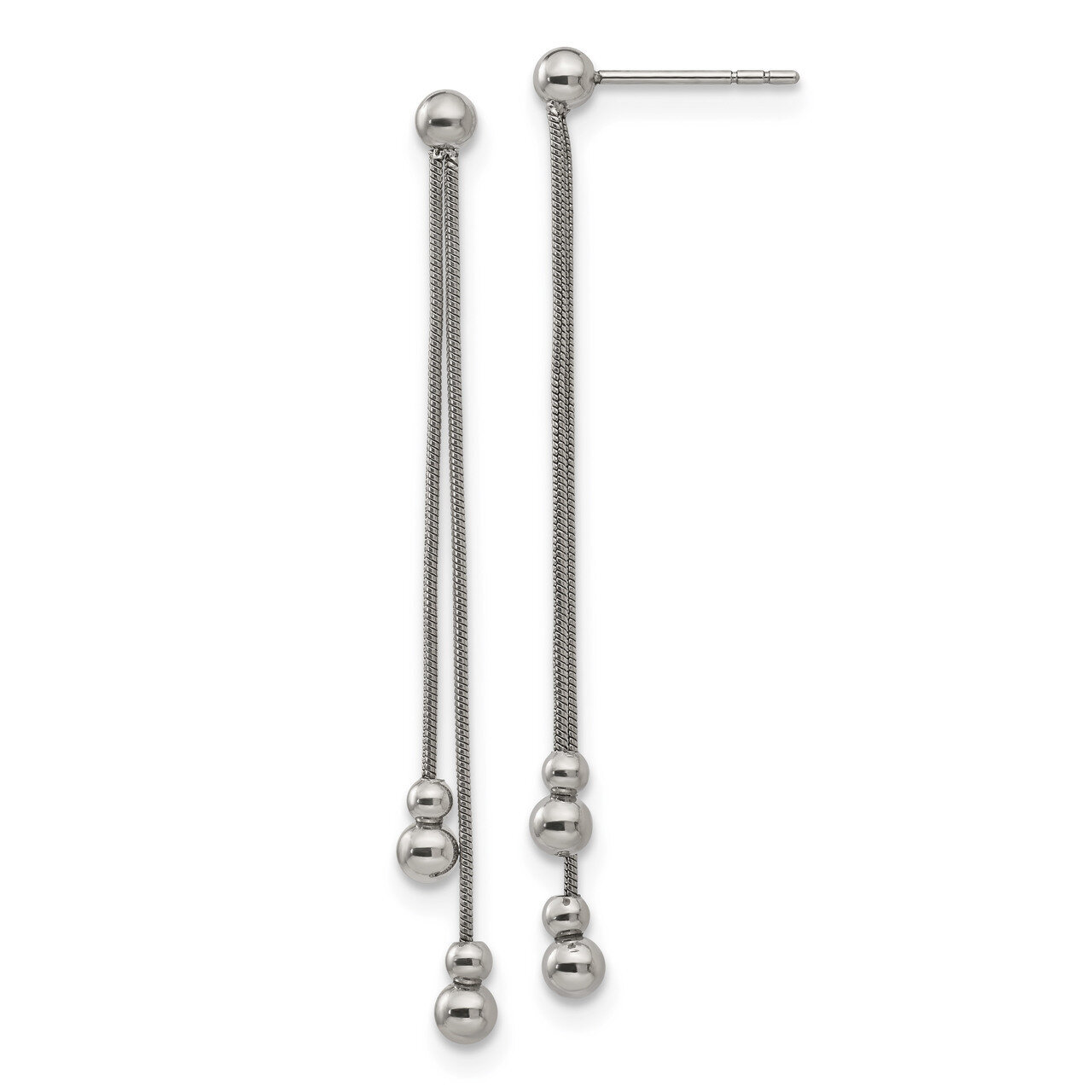 Beaded Snake Chain Post Dangle Earrings Stainless Steel Polished SRE1260 by Chisel, MPN: SRE1260, 1…