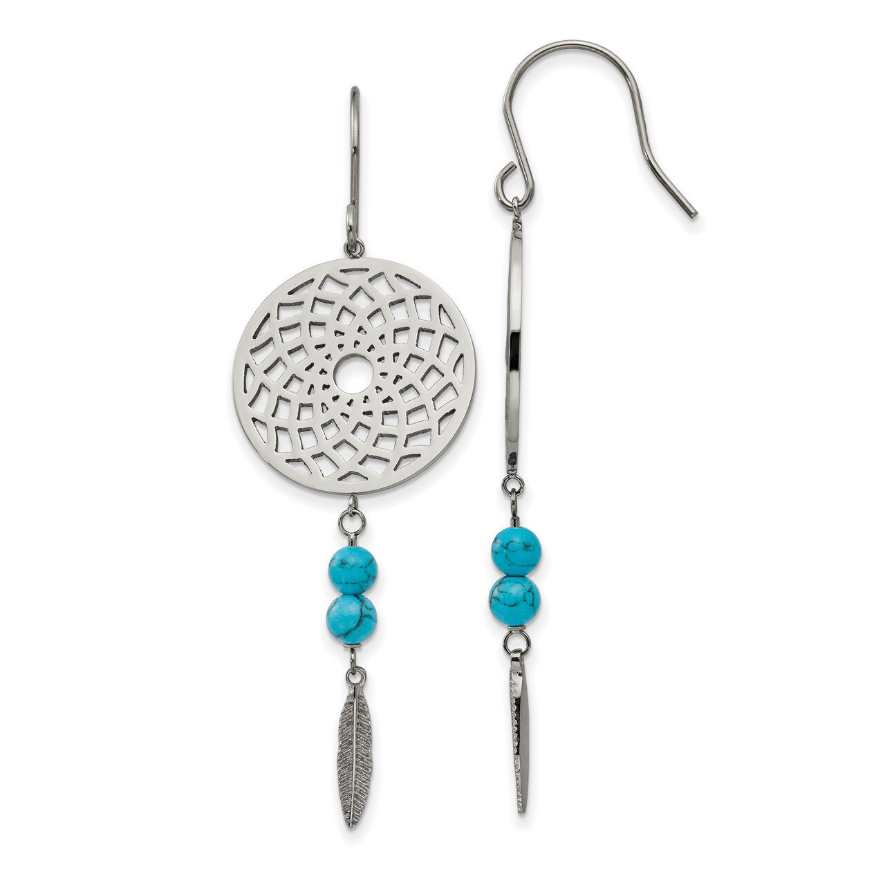 Imit.Turquoise Dreamcatcher Dangle Earrings Stainless Steel SRE1264 by Chisel, MPN: SRE1264, 191101…