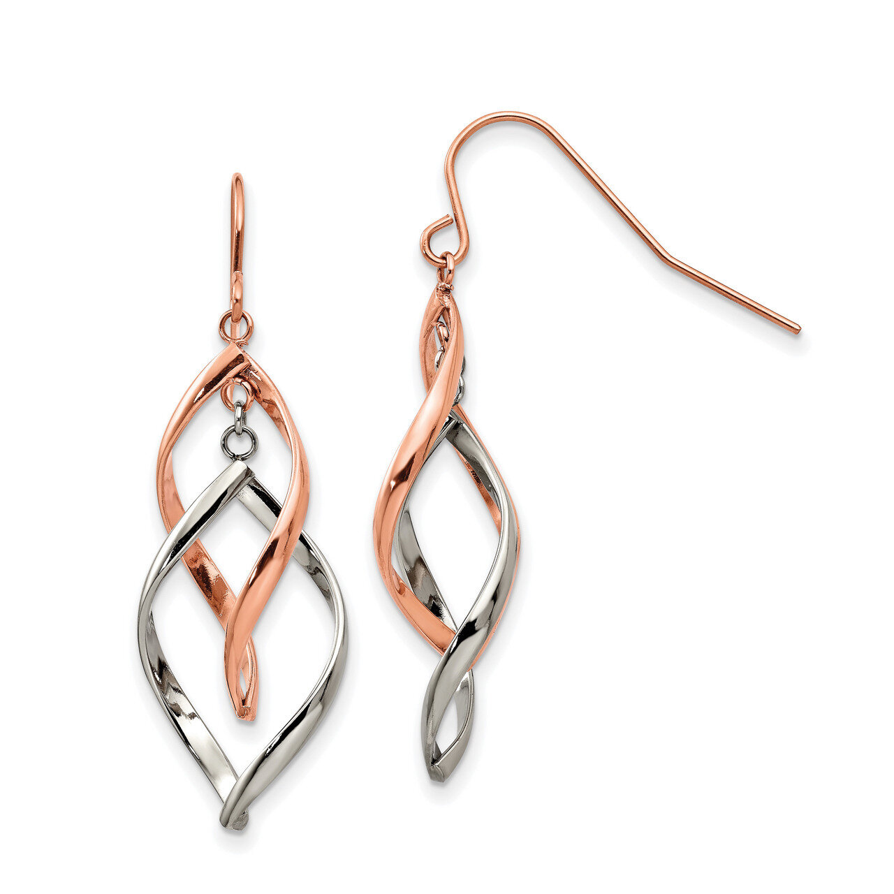 2 tone Rose IP-plated Dangle Shepherd Hook Earring Stainless Steel Polished SRE1279 by Chisel, MPN:…