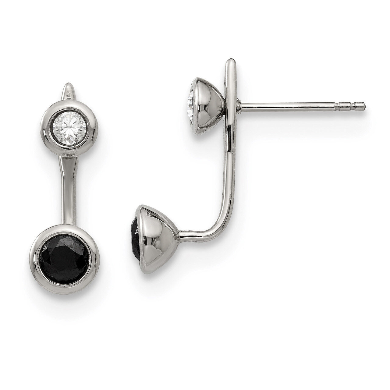 Black and White CZ Post Earrings Stainless Steel Polished SRE1284 by Chisel, MPN: SRE1284, 19110149…