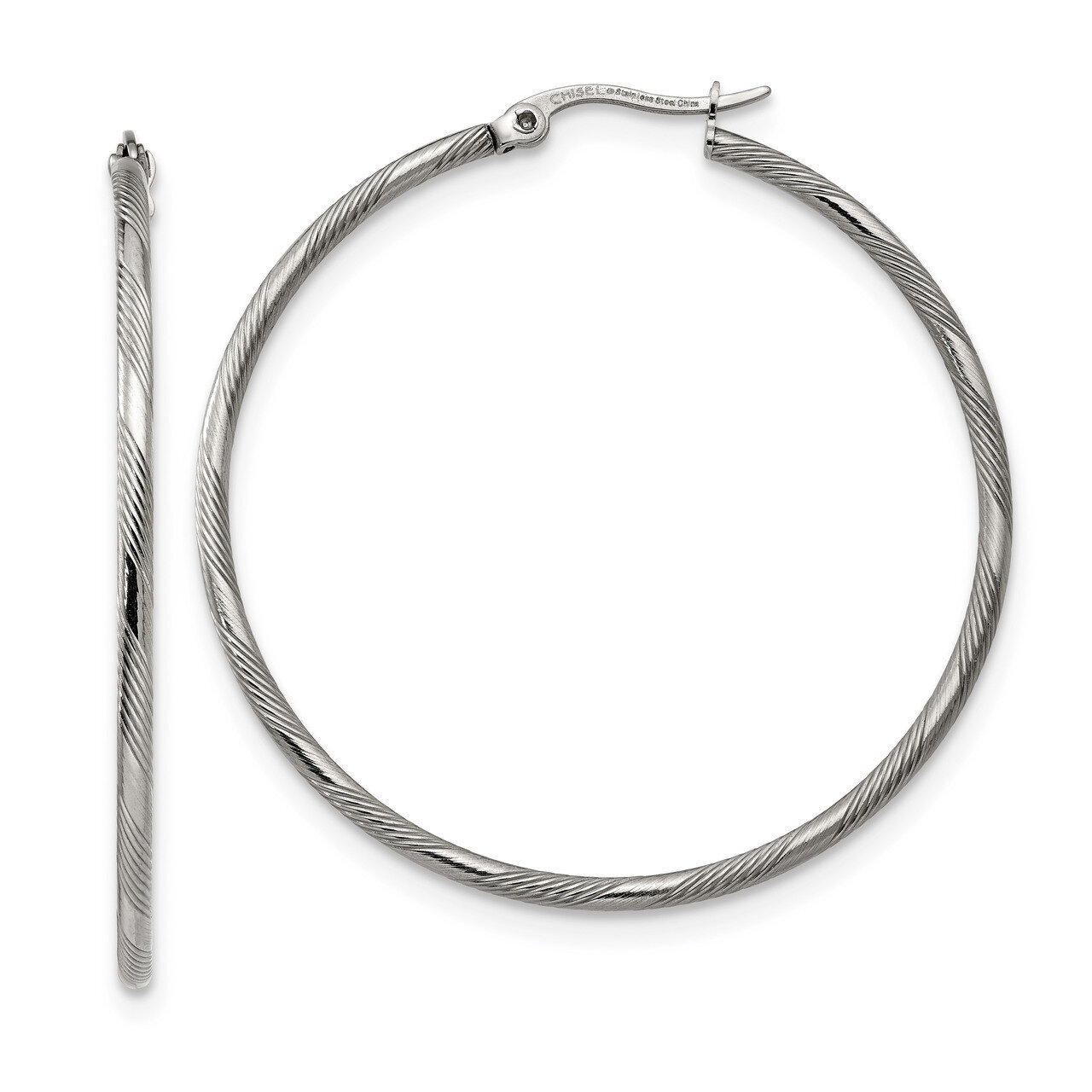 Textured Hinged Hoop Earrings Stainless Steel Polished SRE1291 by Chisel, MPN: SRE1291, 191101499739
