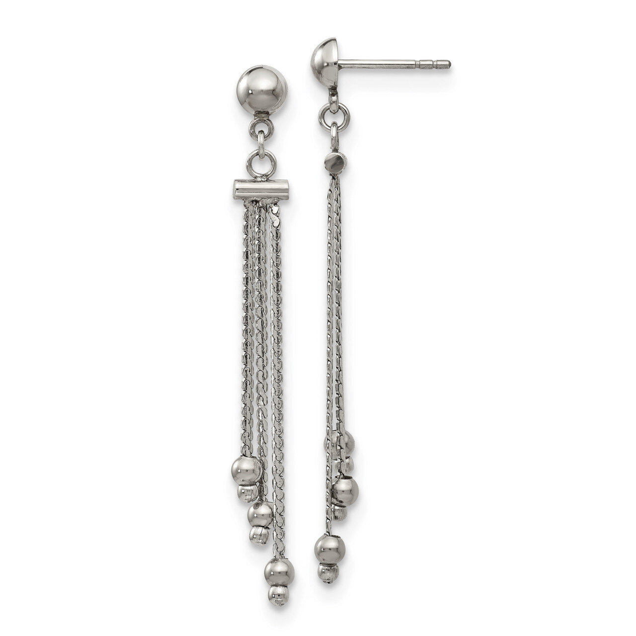 Polished Beaded Chain Post Dangle Earrings Stainless Steel SRE1292 by Chisel, MPN: SRE1292, 1911014…