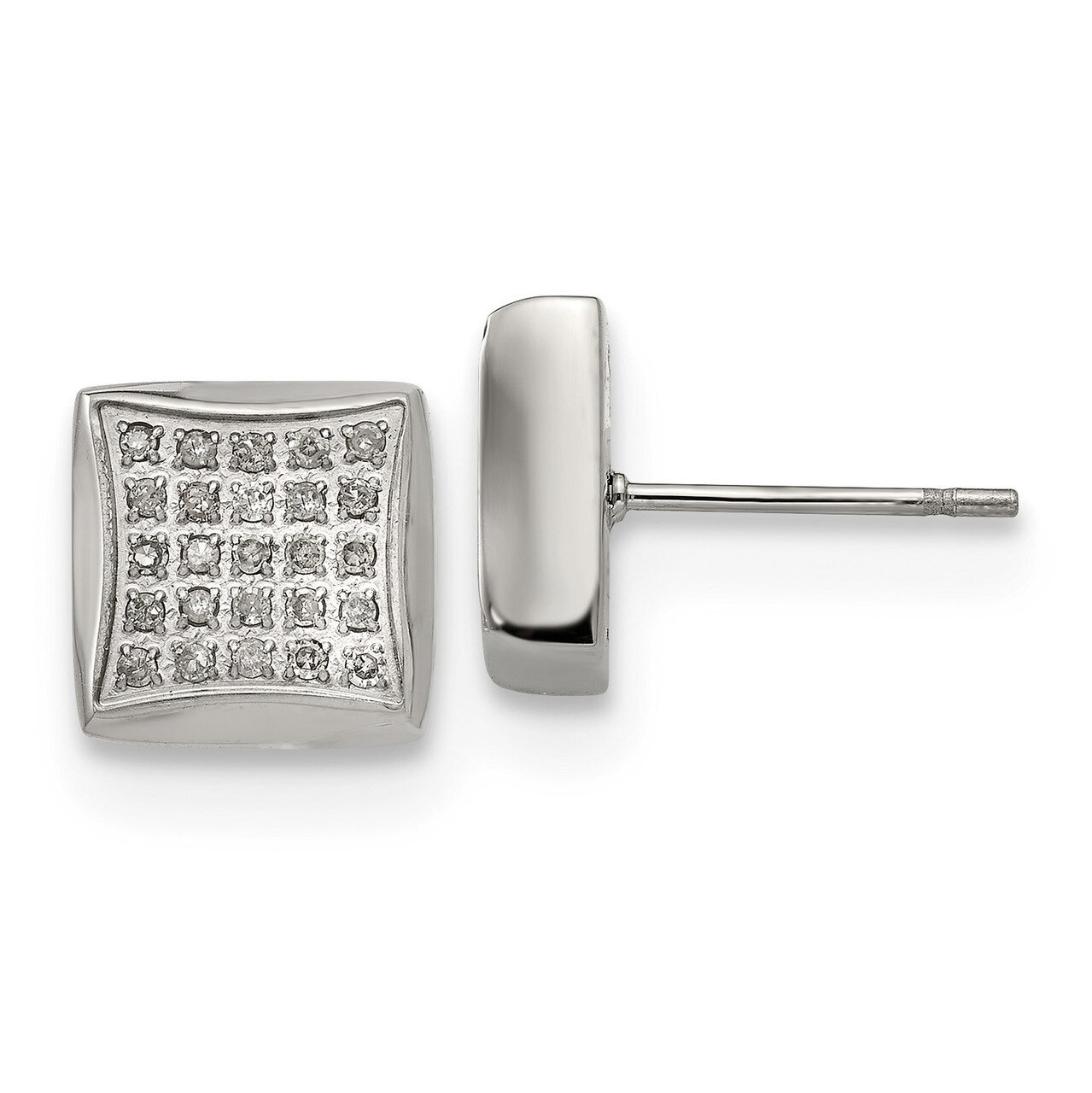1/4ct. Diamond Square Post Earrings Stainless Steel Polished SRE1294