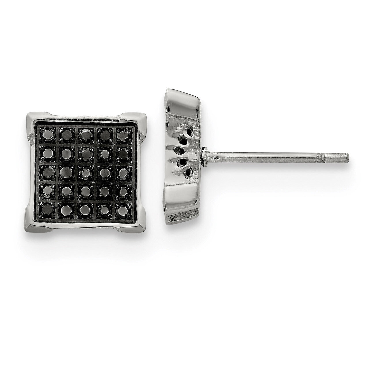 1/4ct. Black Diamond Square Post Earrings Stainless Steel Polished SRE1295 by Chisel, MPN: SRE1295,…