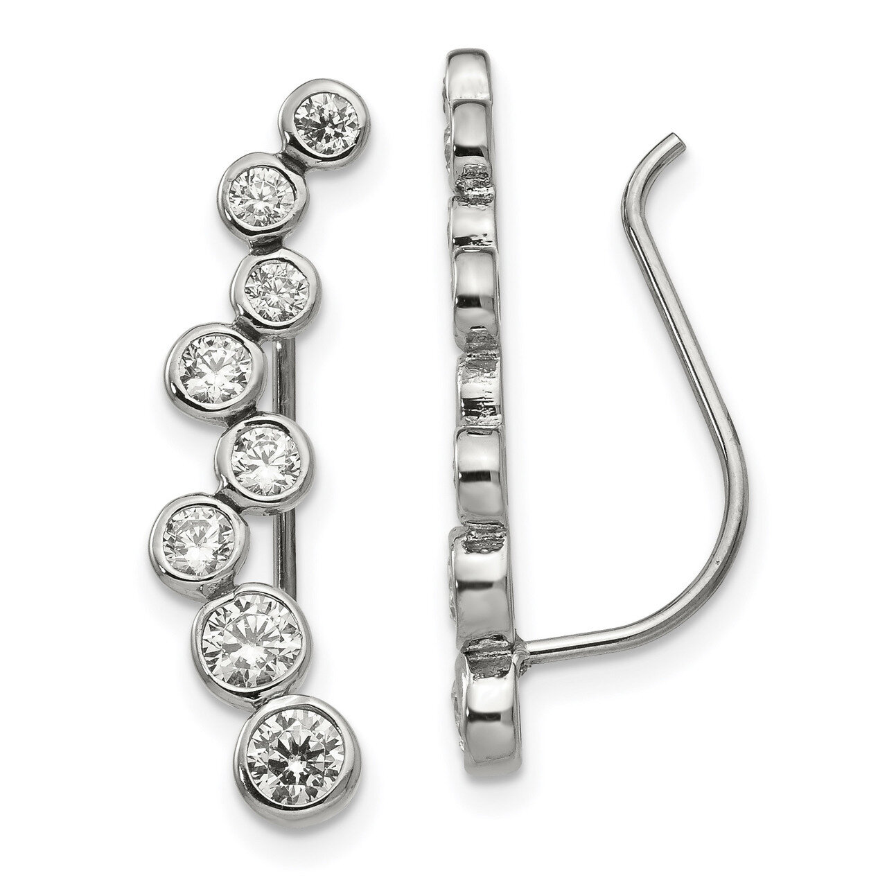 CZ Ear Climbers Stainless Steel Polished SRE1301 by Chisel, MPN: SRE1301, 191101499234