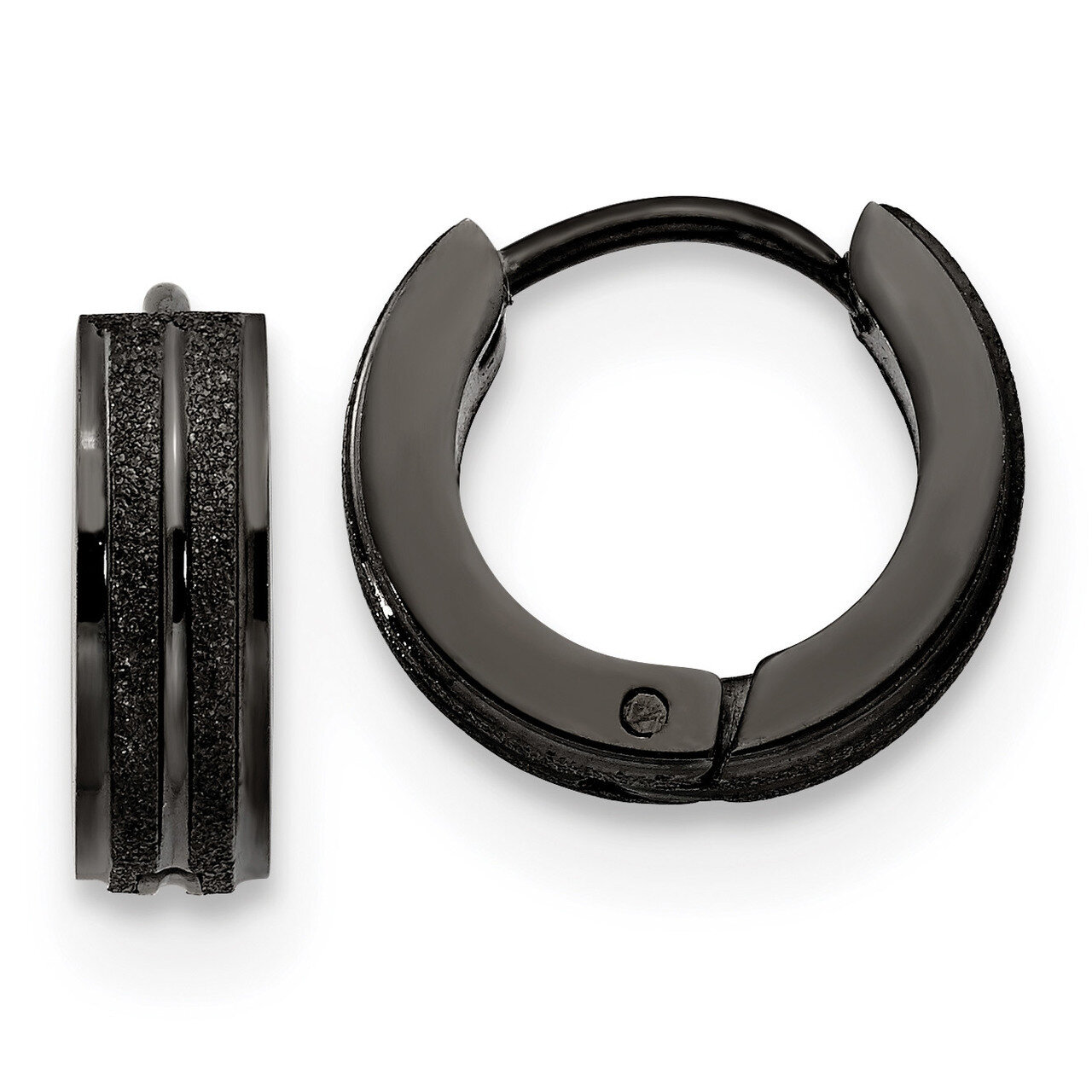 Black IP-Plated Laser cut Hinged Hoop Earrings Stainless Steel SRE1309