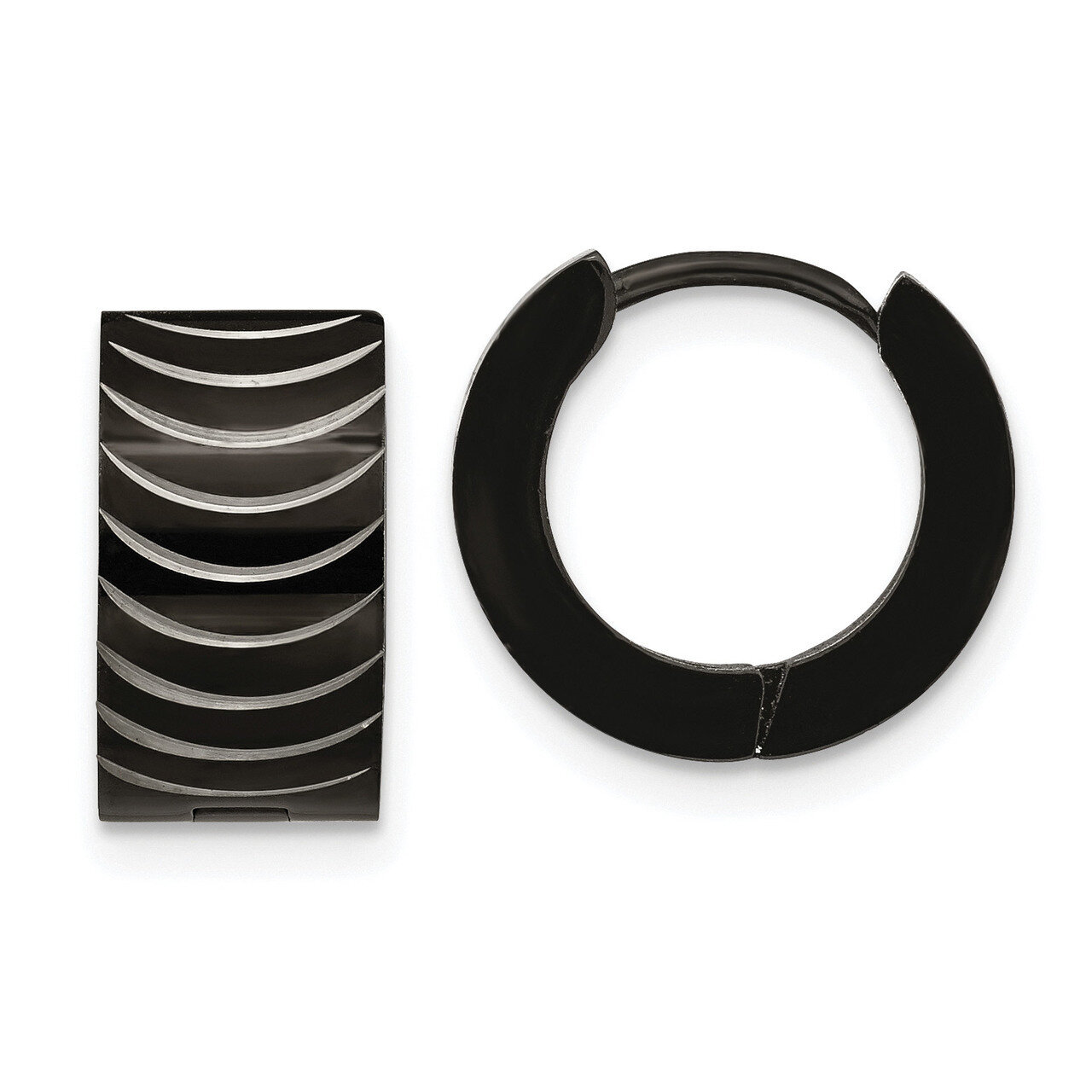 Black IP-Plated Hinged Hoop Earrings Stainless Steel SRE1316
