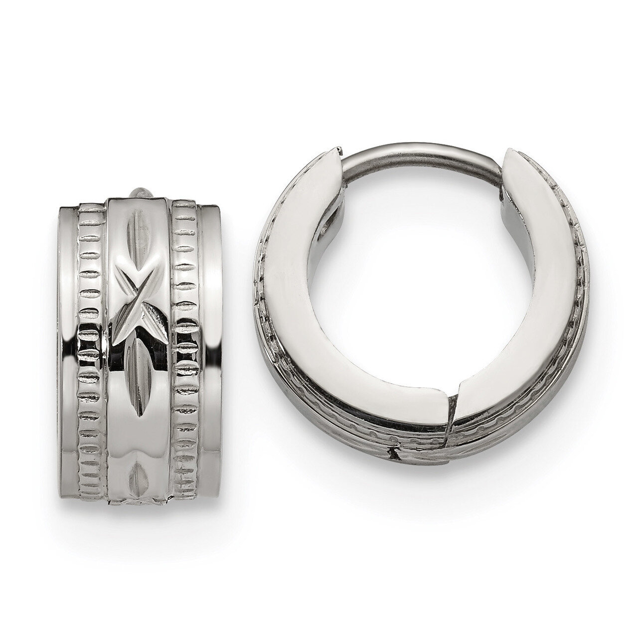 Patterned Hinged Hoop Earrings Stainless Steel SRE1320 by Chisel, MPN: SRE1320, 191101499524