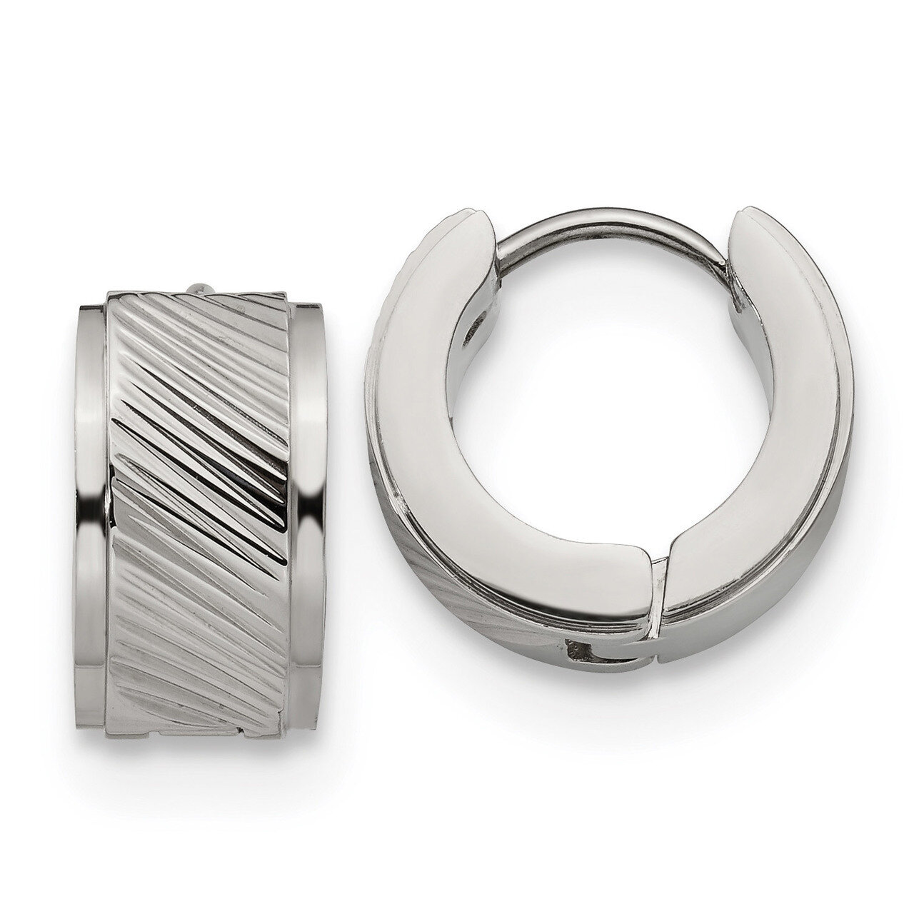 Patterned Hinged Hoop Earrings Stainless Steel SRE1321 by Chisel, MPN: SRE1321, 191101499395