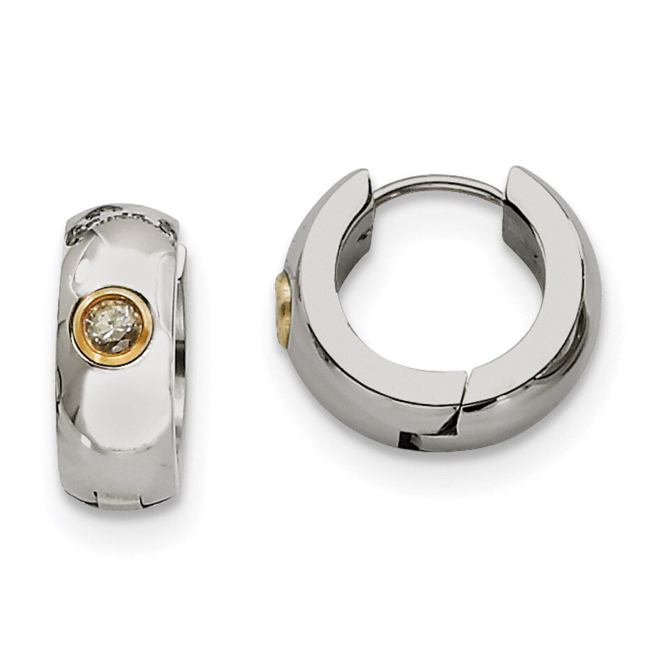 CZ & Yellow IP-plated Hinged Hoop Earrings Stainless Steel SRE360