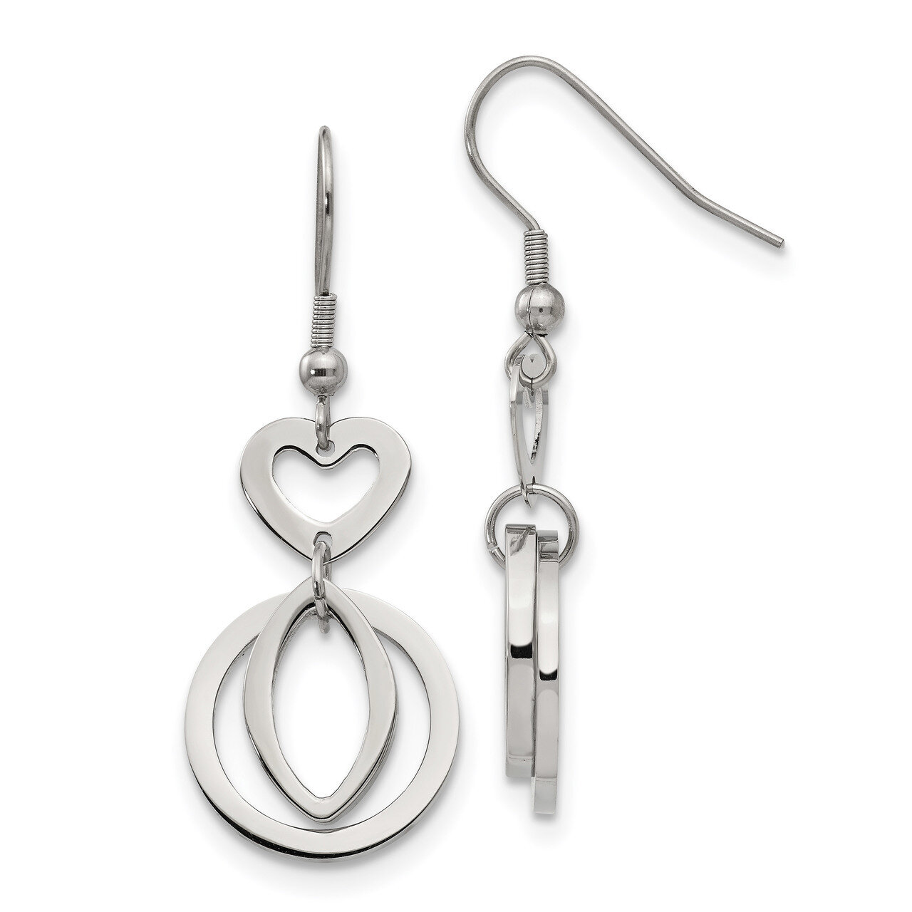 Heart Shepherd Hook Dangle Earrings Stainless Steel Polished SRE794 by Chisel, MPN: SRE794, 8867749…