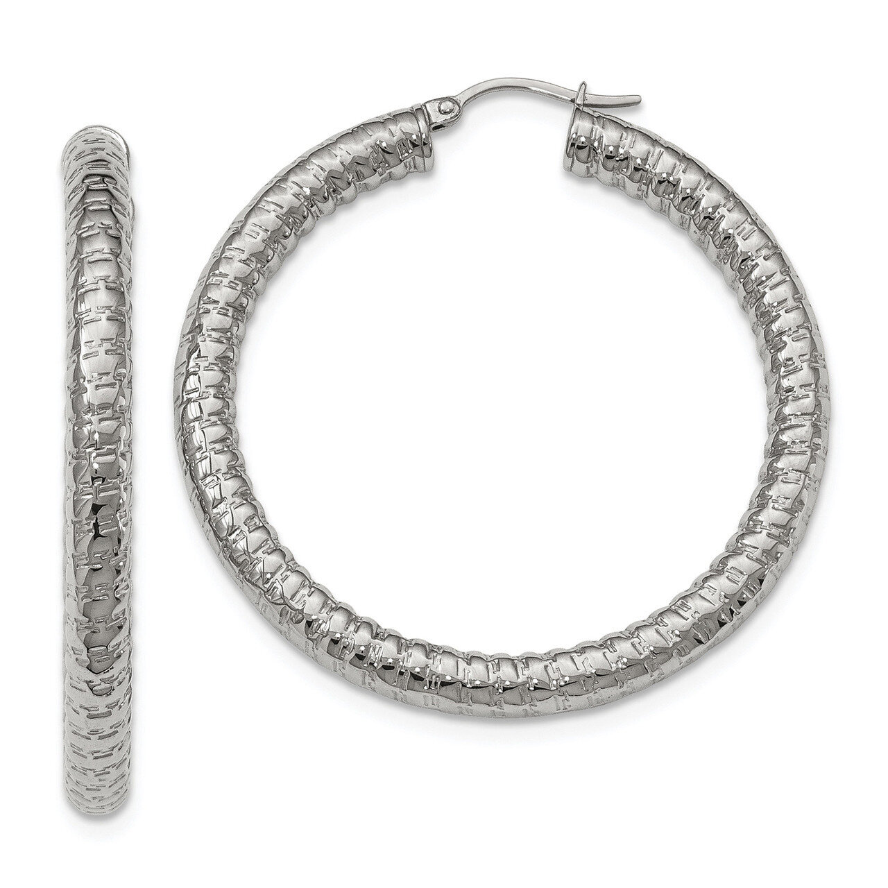 Hollow Hoop Earrings Stainless Steel Polished Textured SRE897 by Chisel, MPN: SRE897, 191101646164