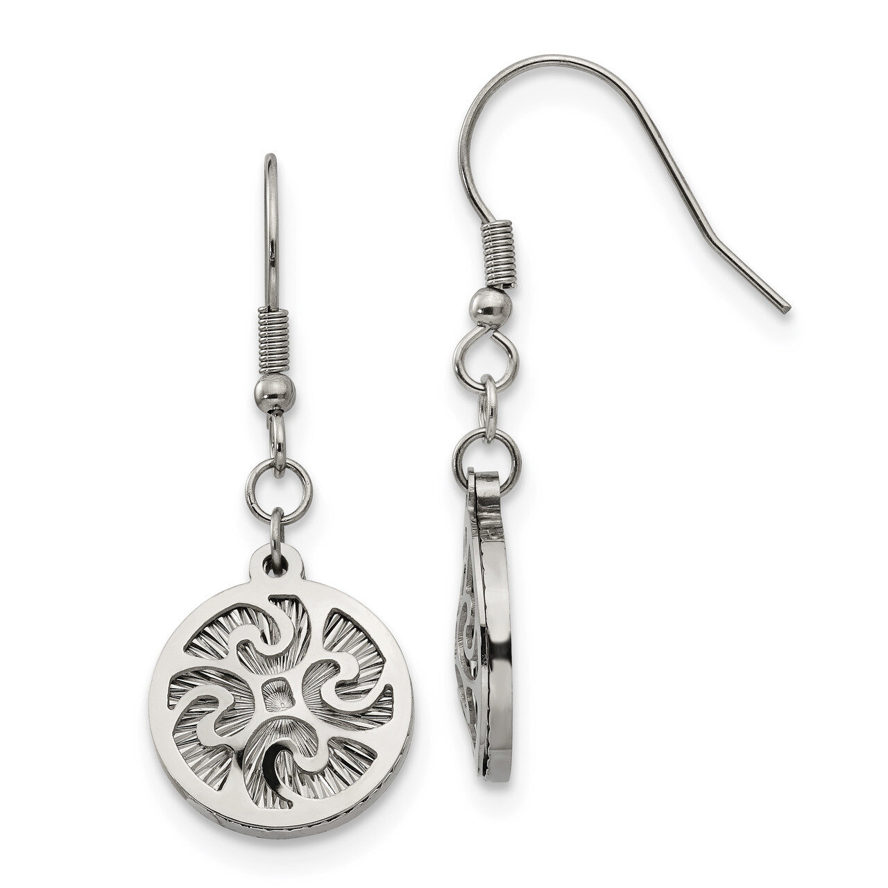 Shepherd Hook Dangle Earrings Stainless Steel Polished Textured SRE900 by Chisel, MPN: SRE900, 1911…