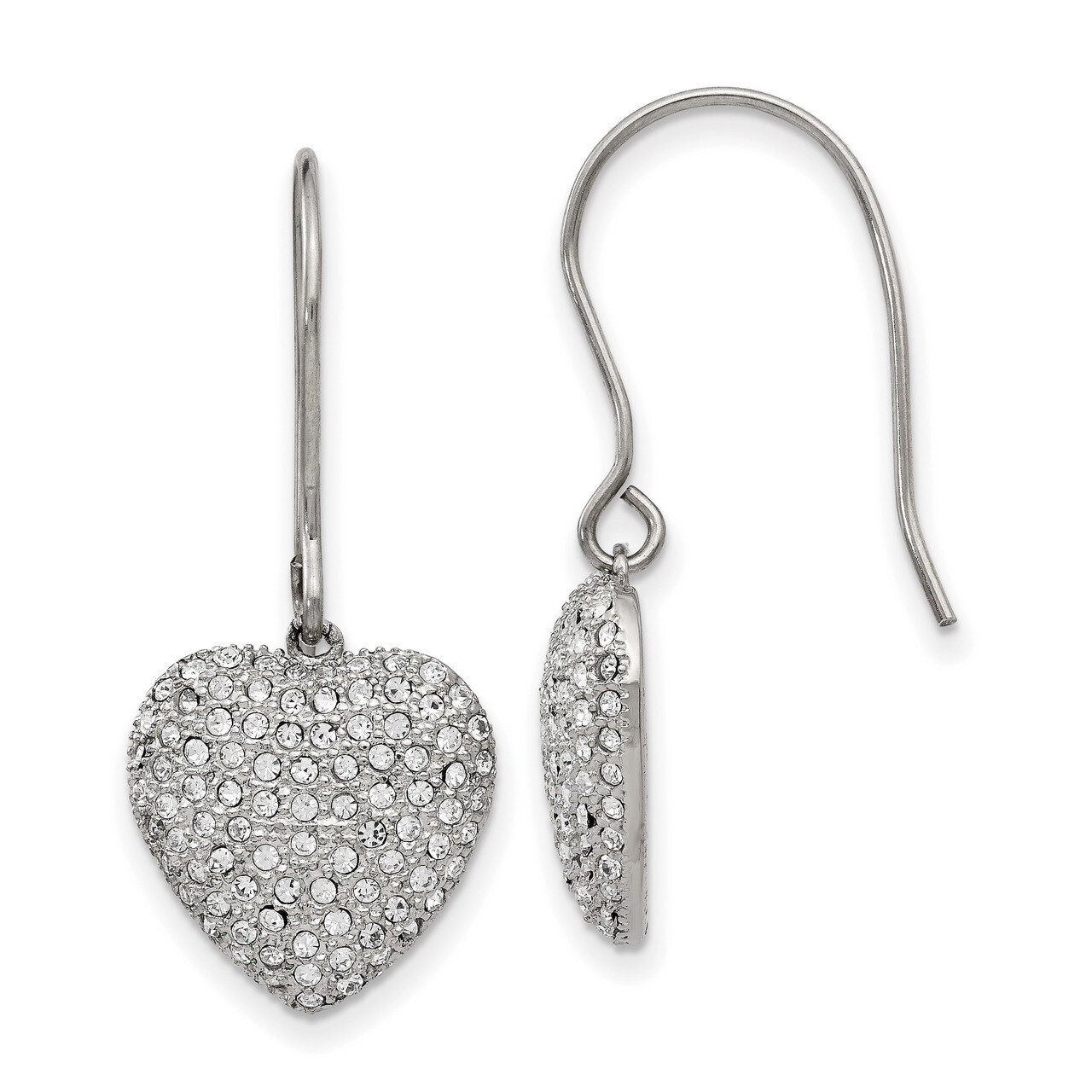 Preciosa Crystal Heart Dangle Earrings Stainless Steel Polished SRE939 by Chisel, MPN: SRE939, 1911…